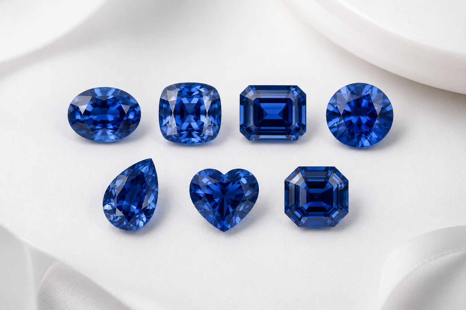 Popular natural blue sapphire shapes displayed together.
