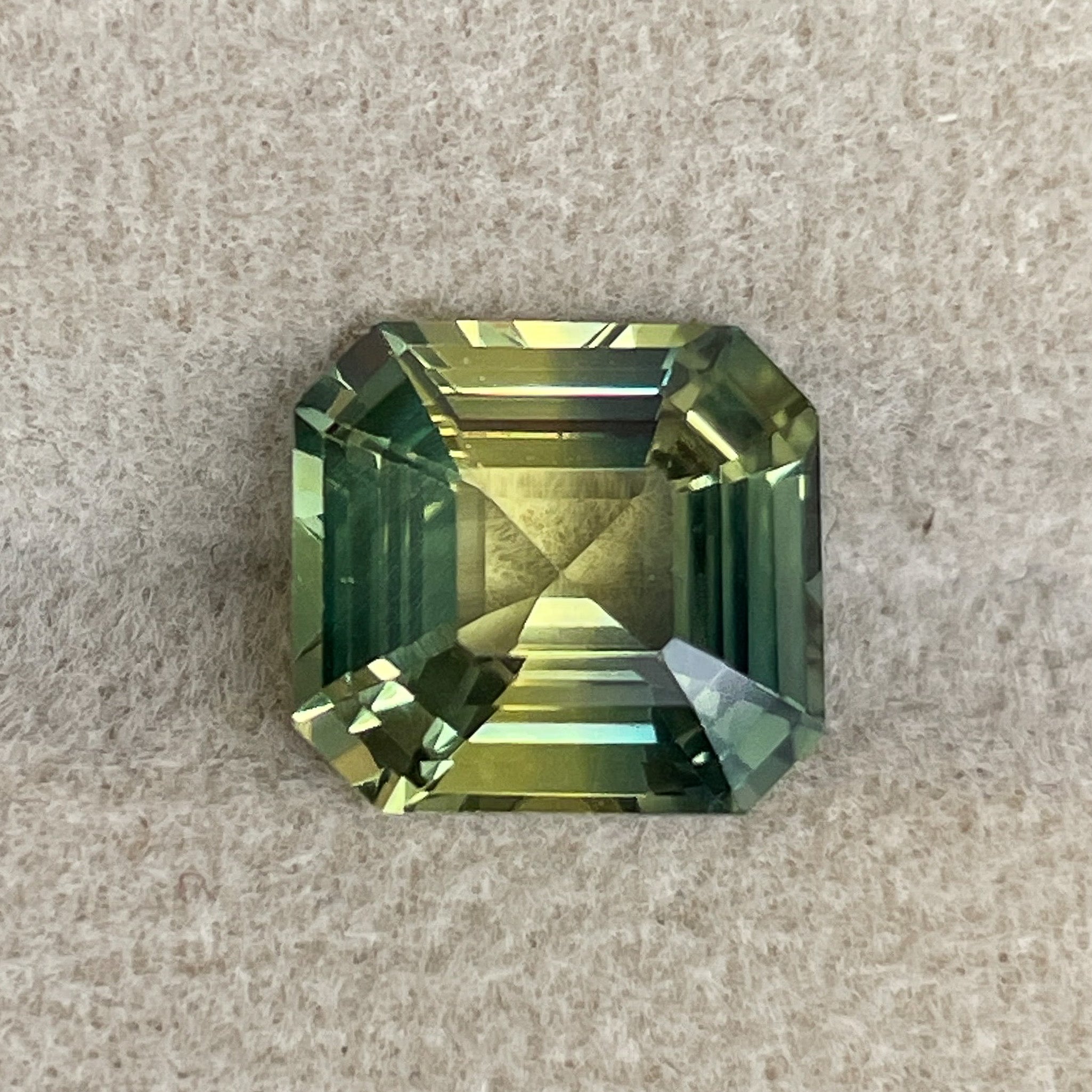 Teal bicolour Parti Sapphire 4.02 Ct Asscher emerald cut loose gemstone, natural green and yellow sapphire by NASHGEMS.