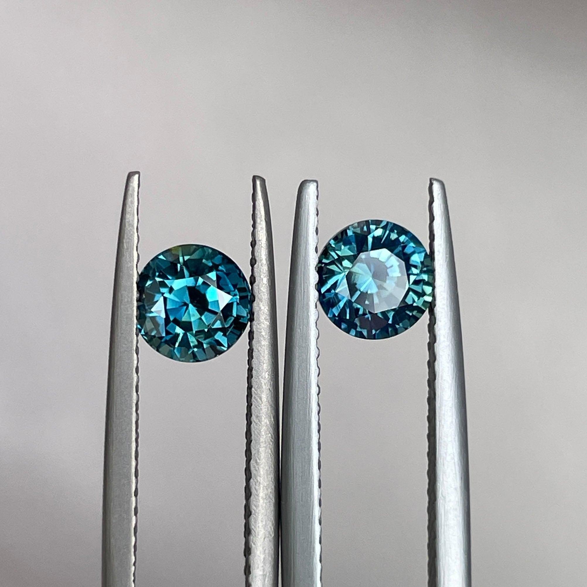 Blue green teal sapphire round pair