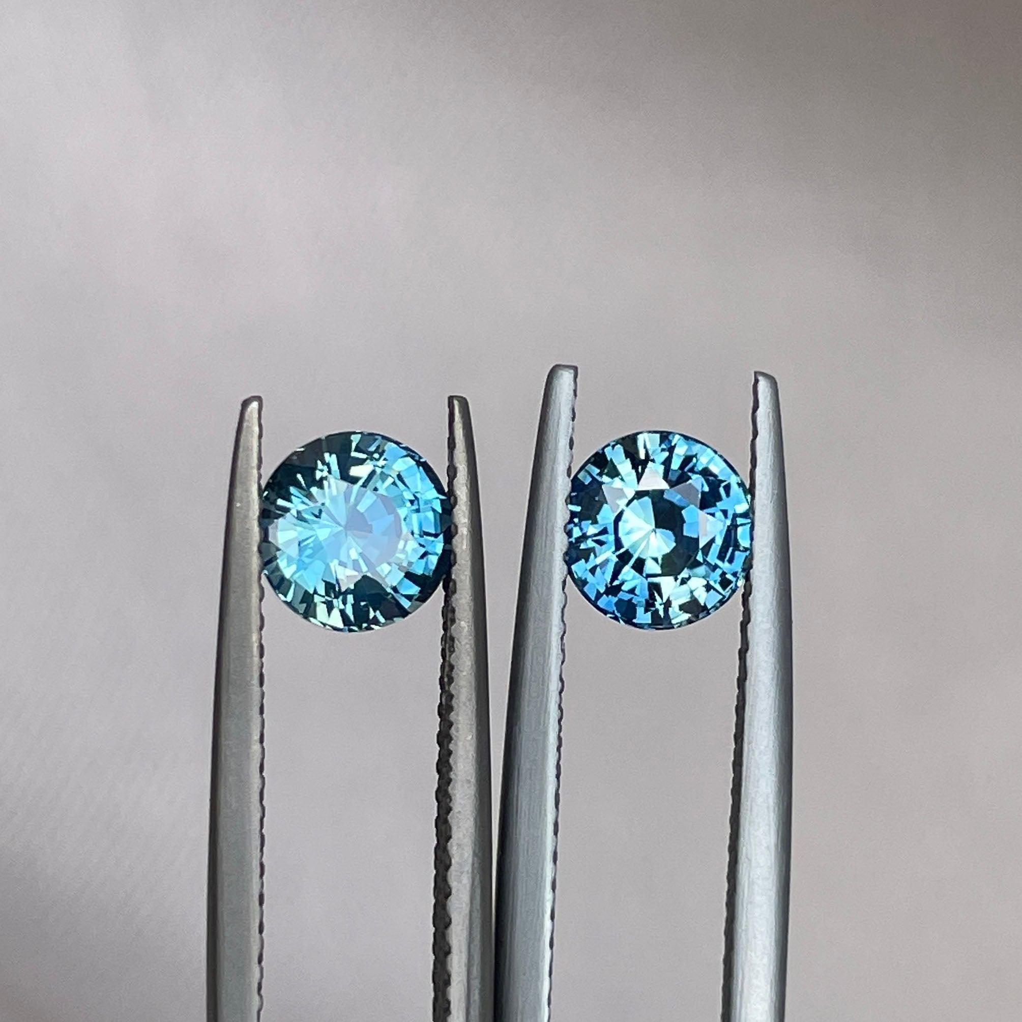 Blue green teal sapphire round pair