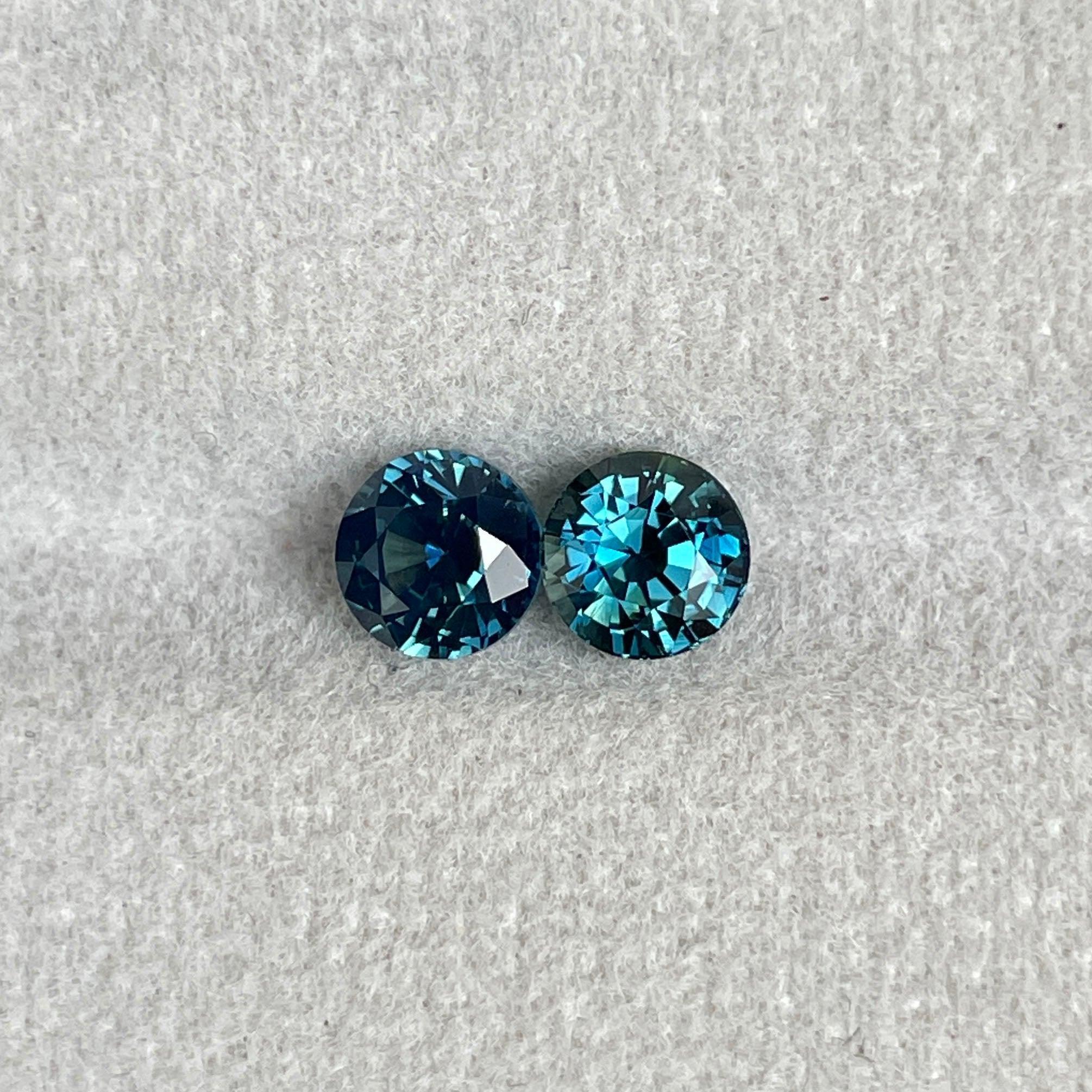 Blue green teal sapphire round pair