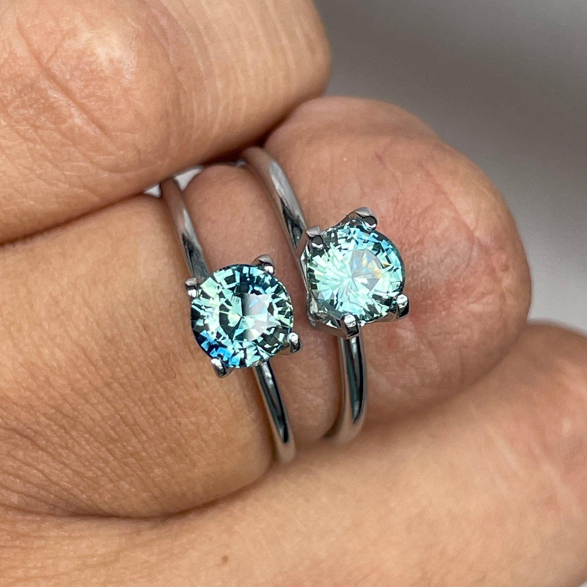 Blue green teal sapphire round pair