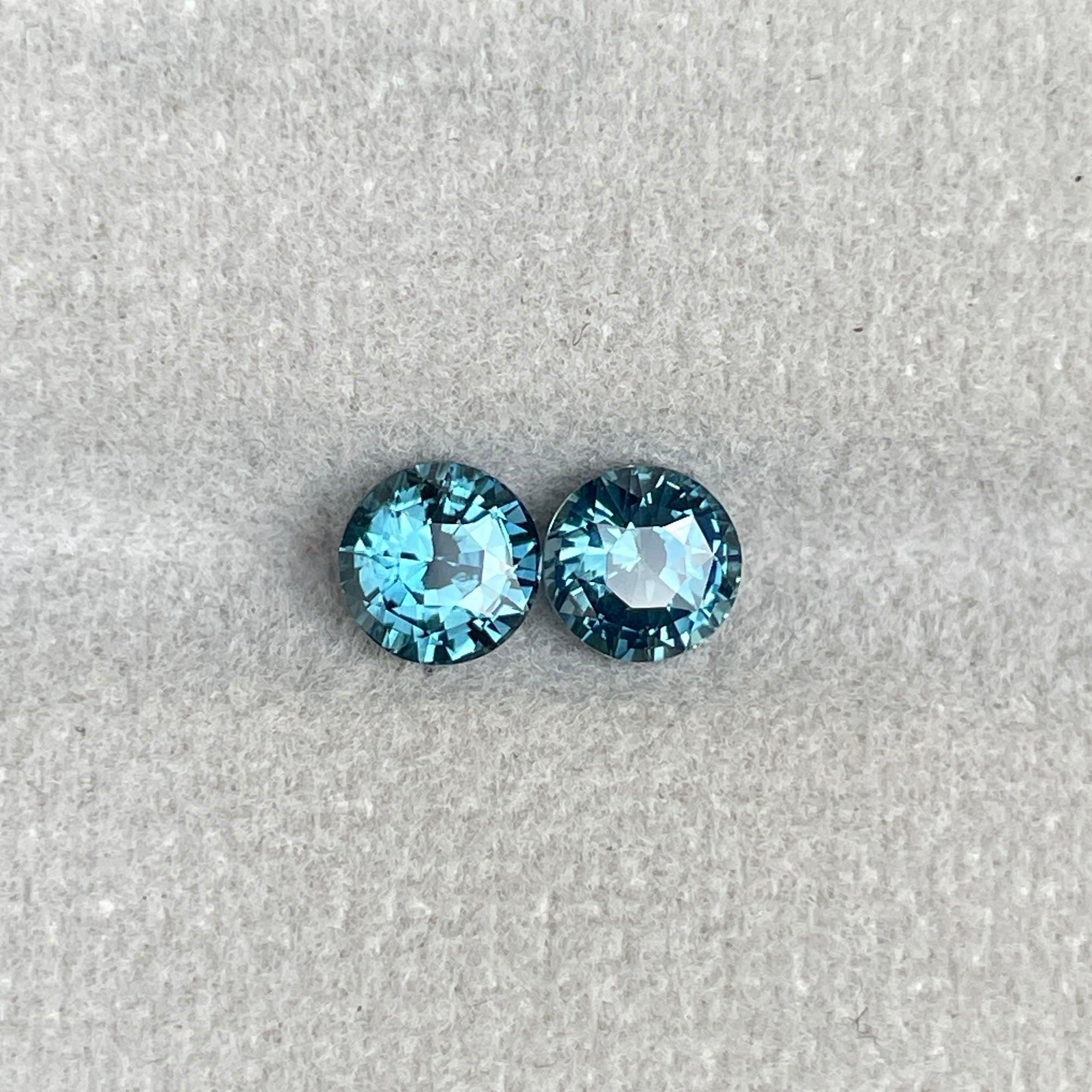 Blue green teal sapphire round pair