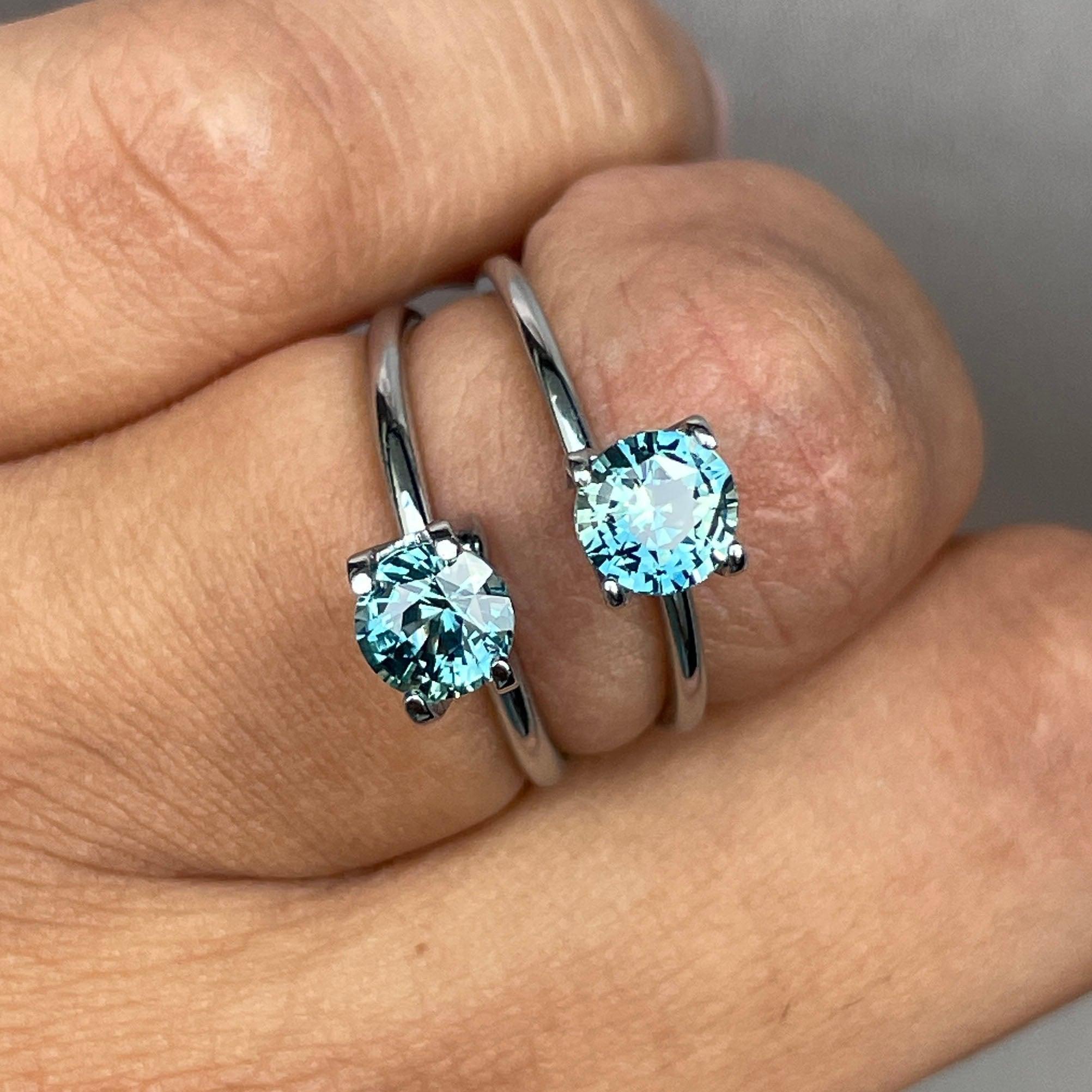 Blue green teal sapphire round pair