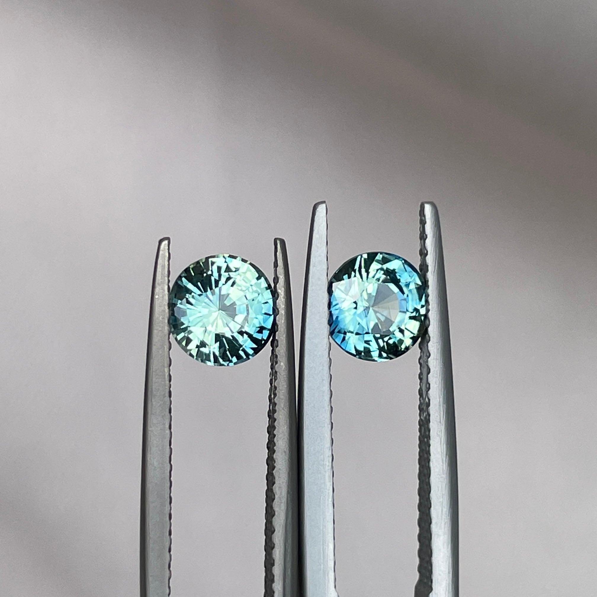 Blue green teal sapphire round pair