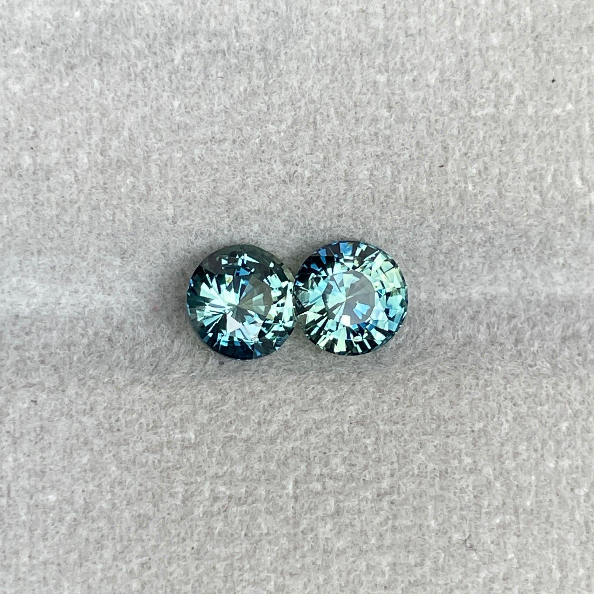 Blue green teal sapphire round pair