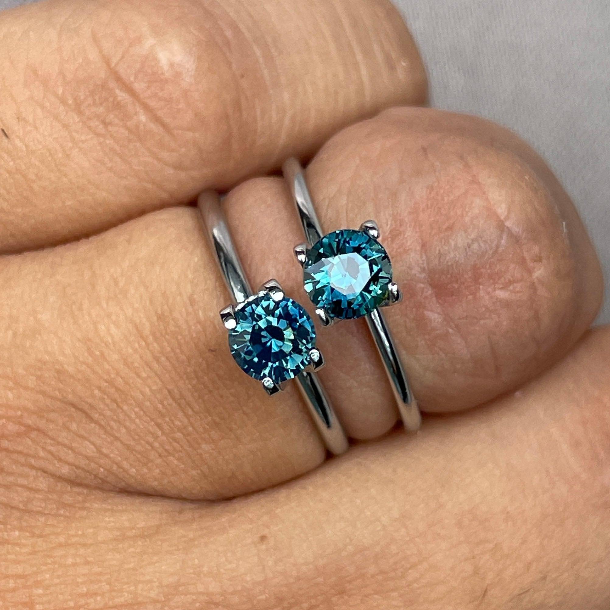 Blue green teal sapphire round pair