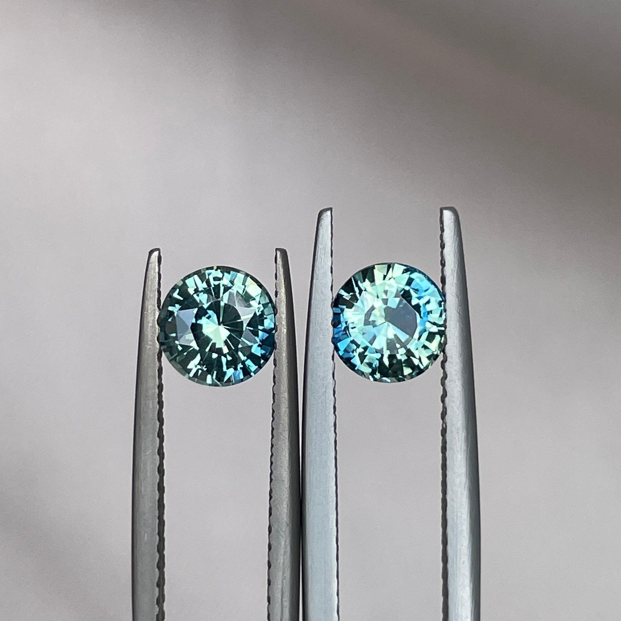 Blue green teal sapphire round pair
