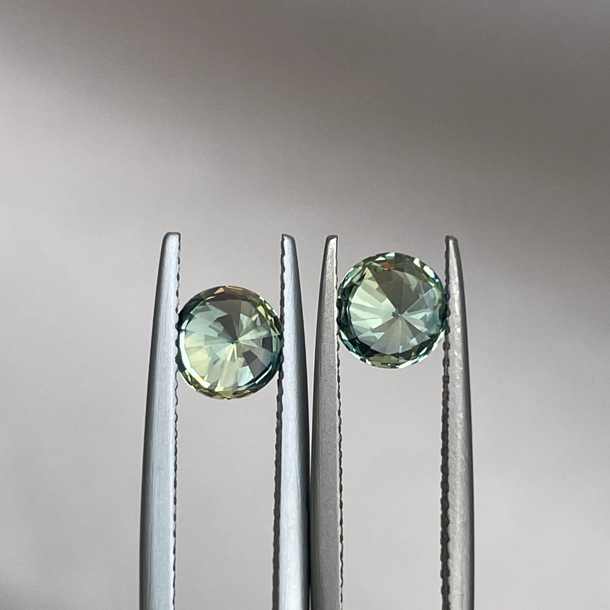 Blue green teal sapphire round pair
