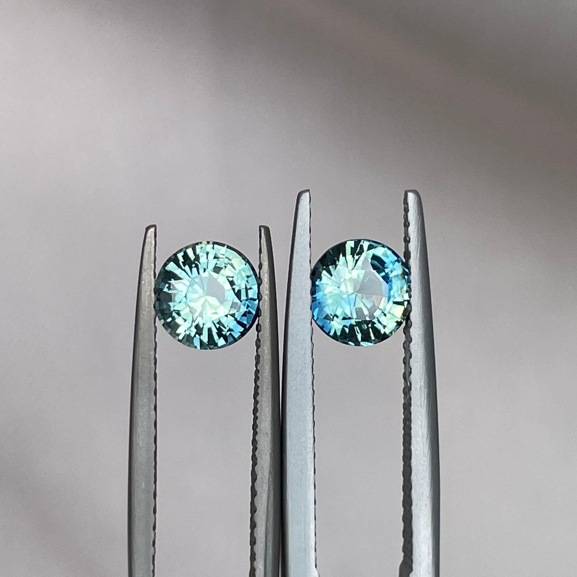 Blue green teal sapphire round pair