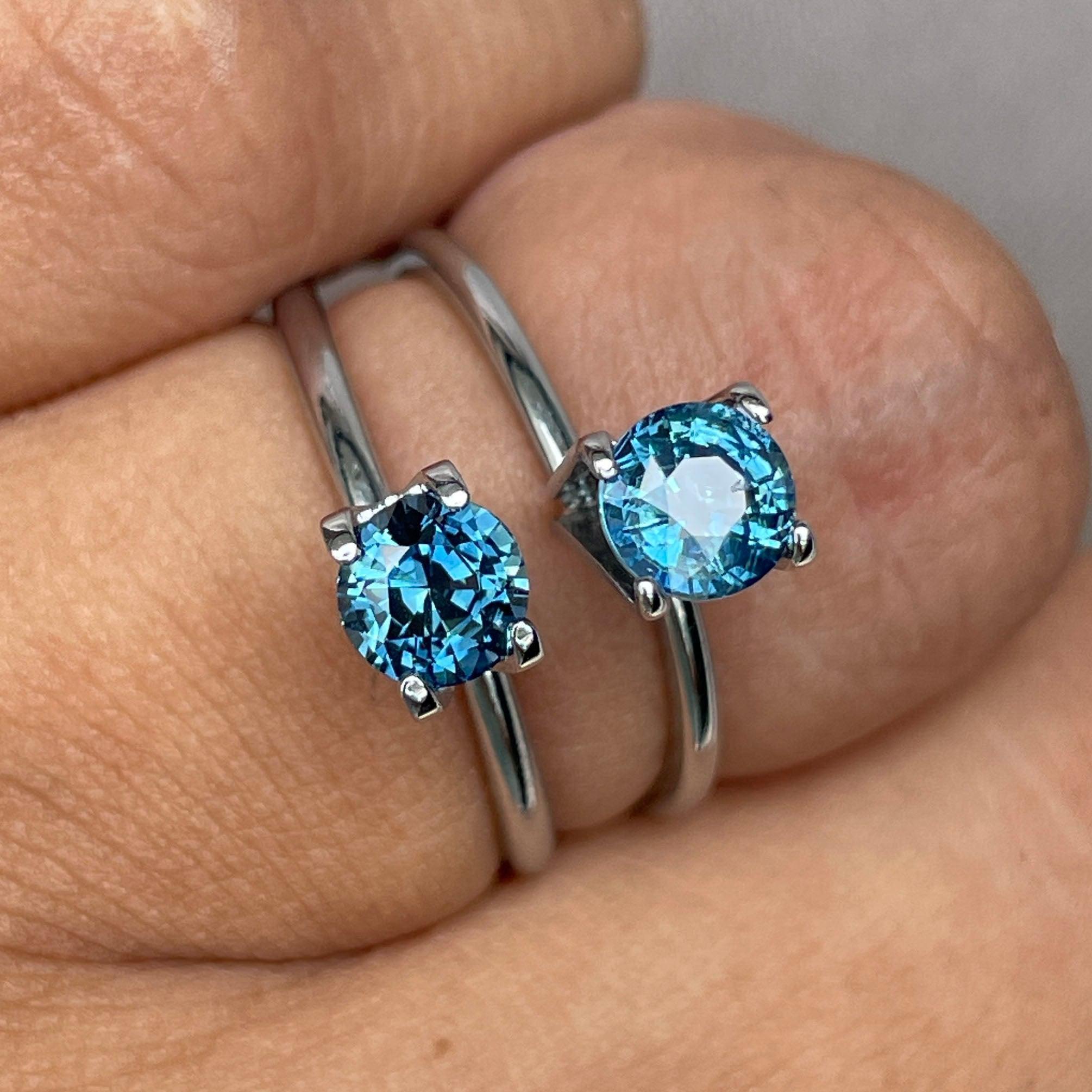 Blue green teal sapphire round pair