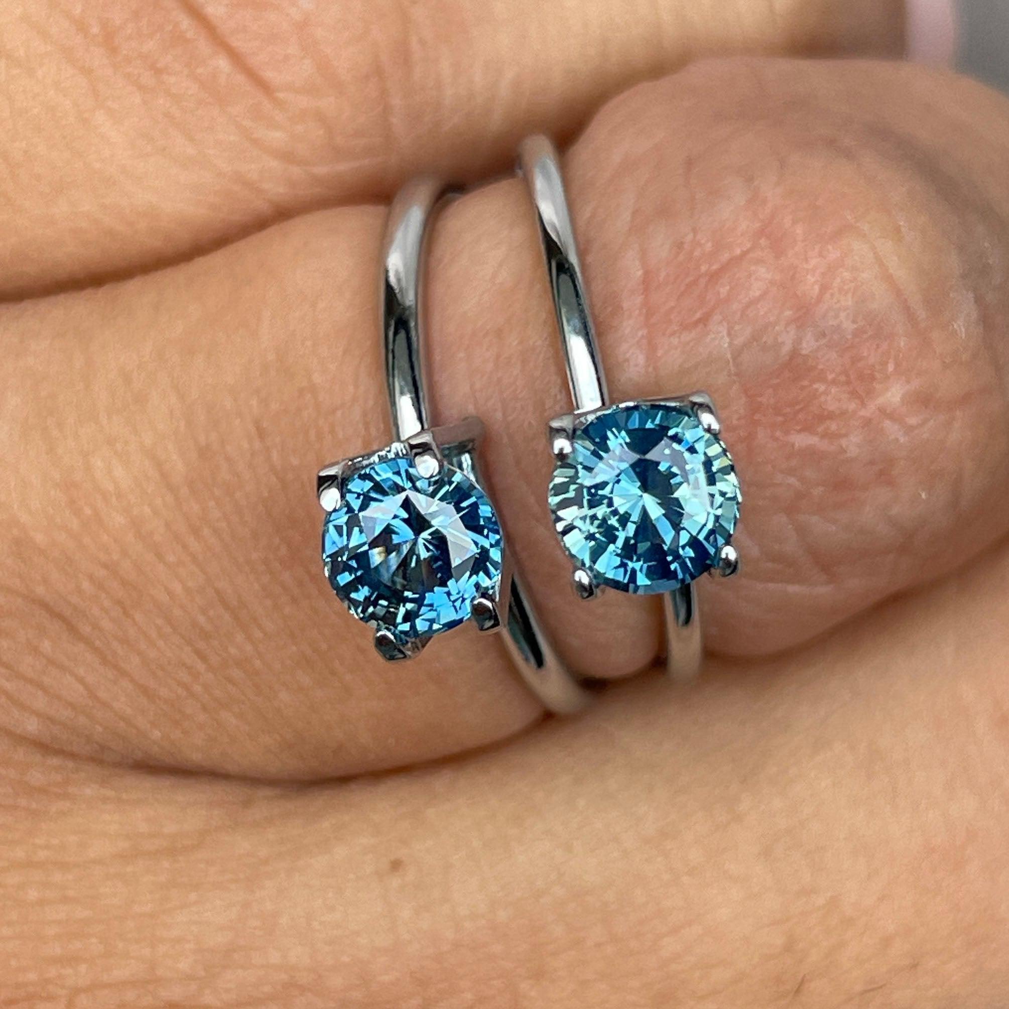 Blue green teal sapphire round pair