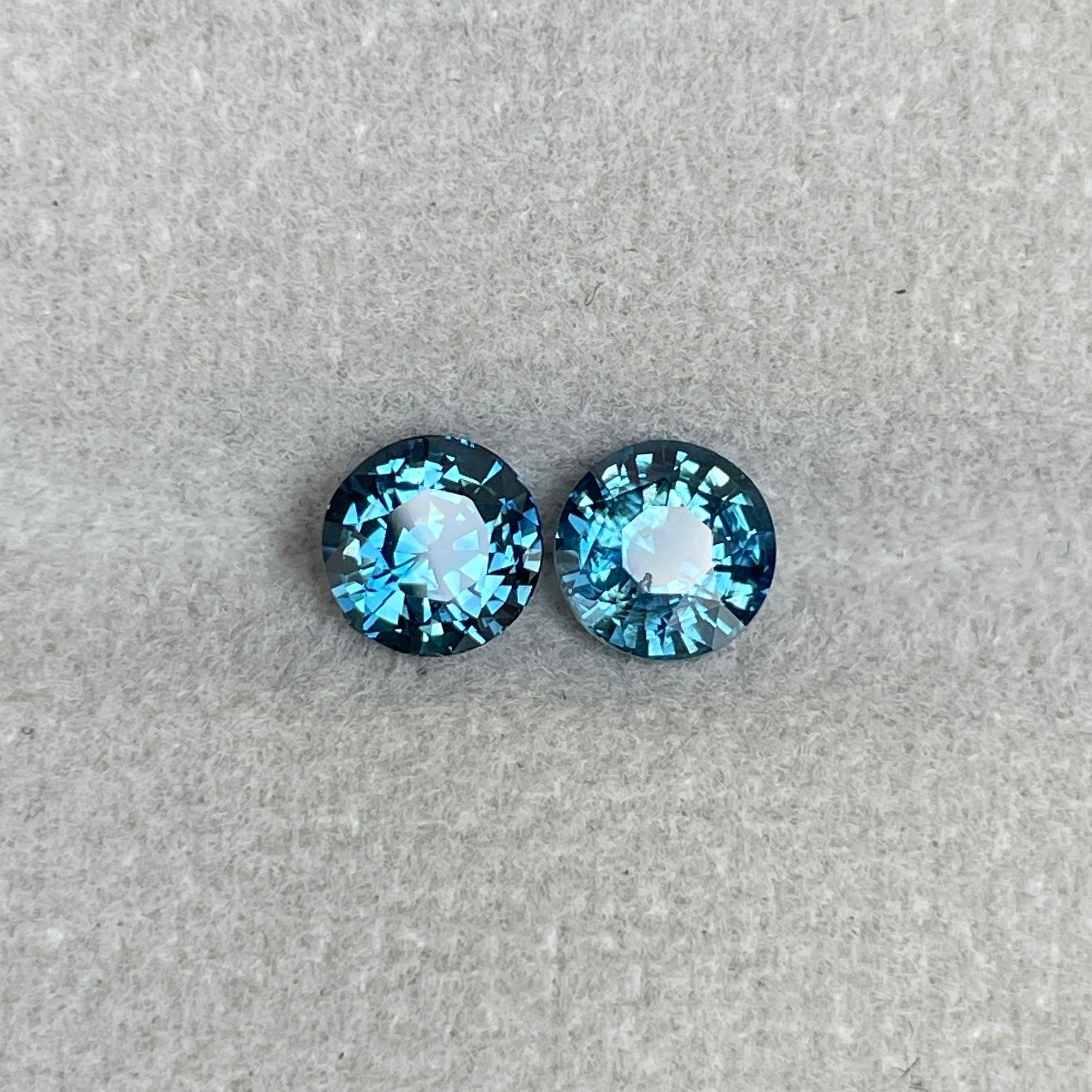Blue green teal sapphire round pair