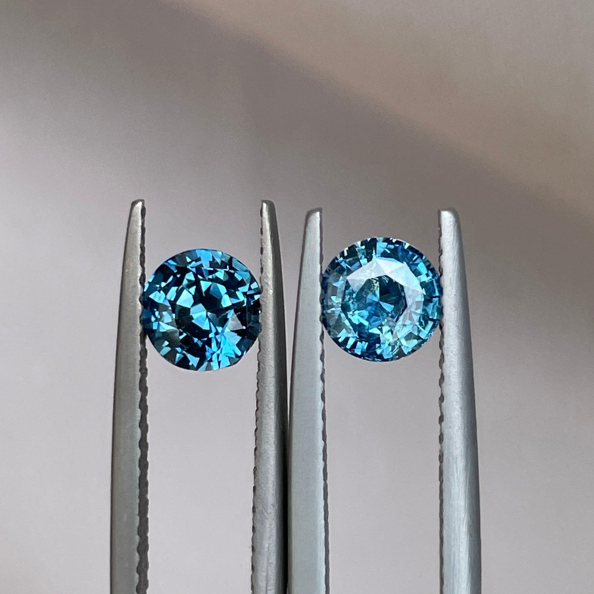 Blue green teal sapphire round pair