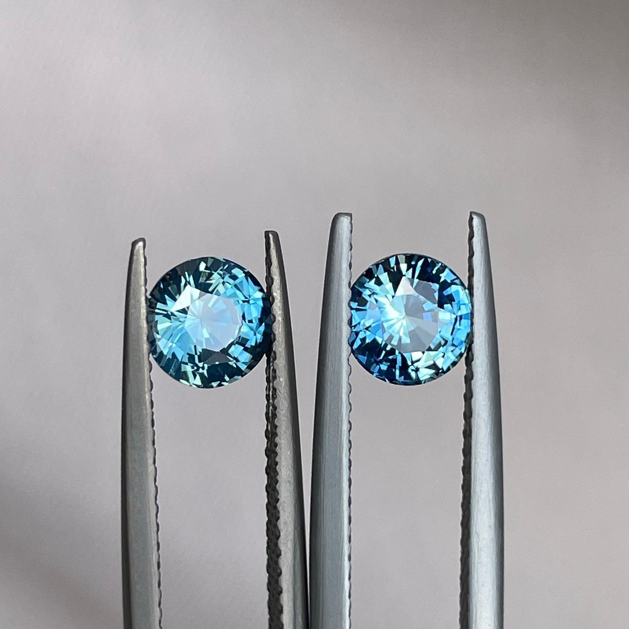 Blue green teal sapphire round pair
