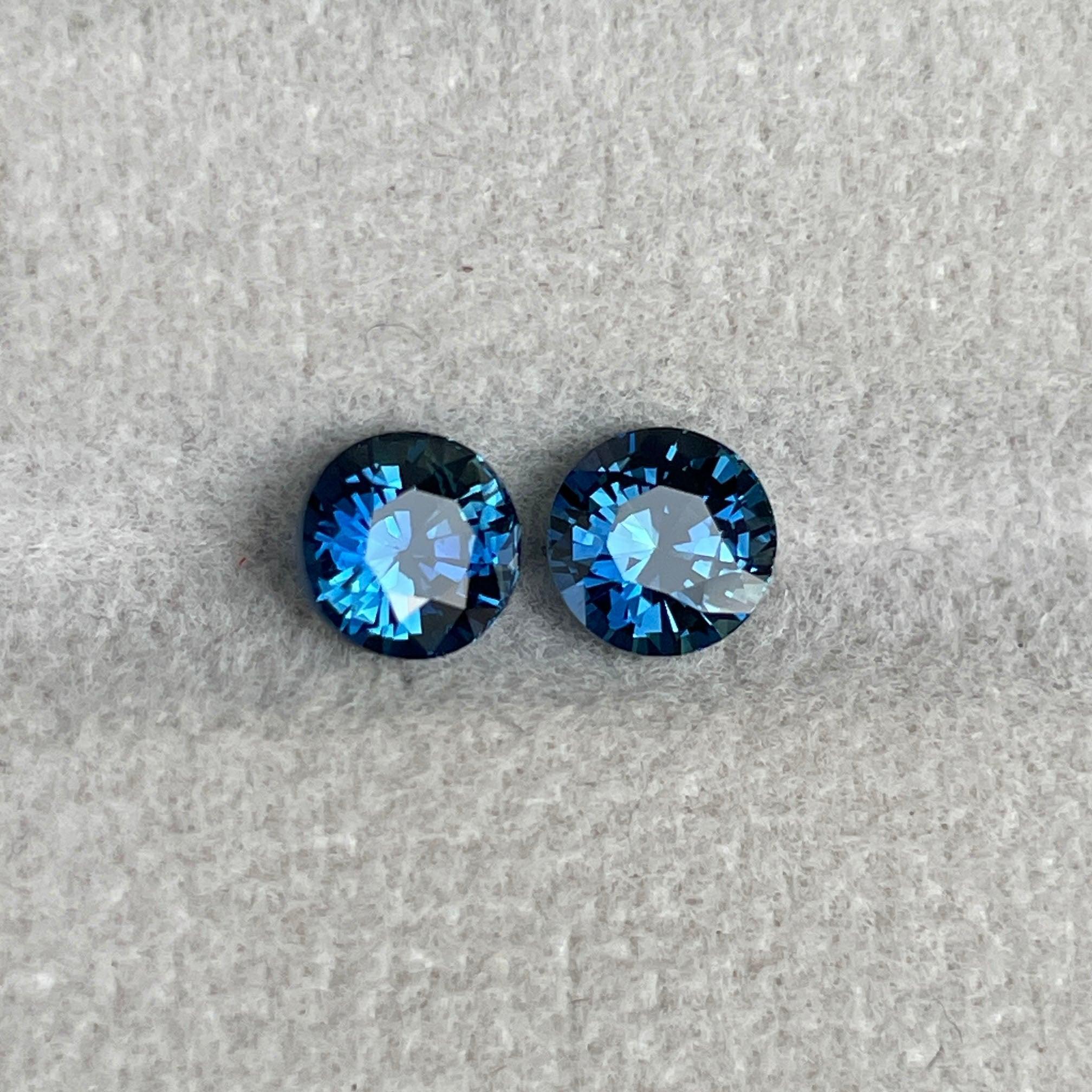 Blue green teal sapphire round pair