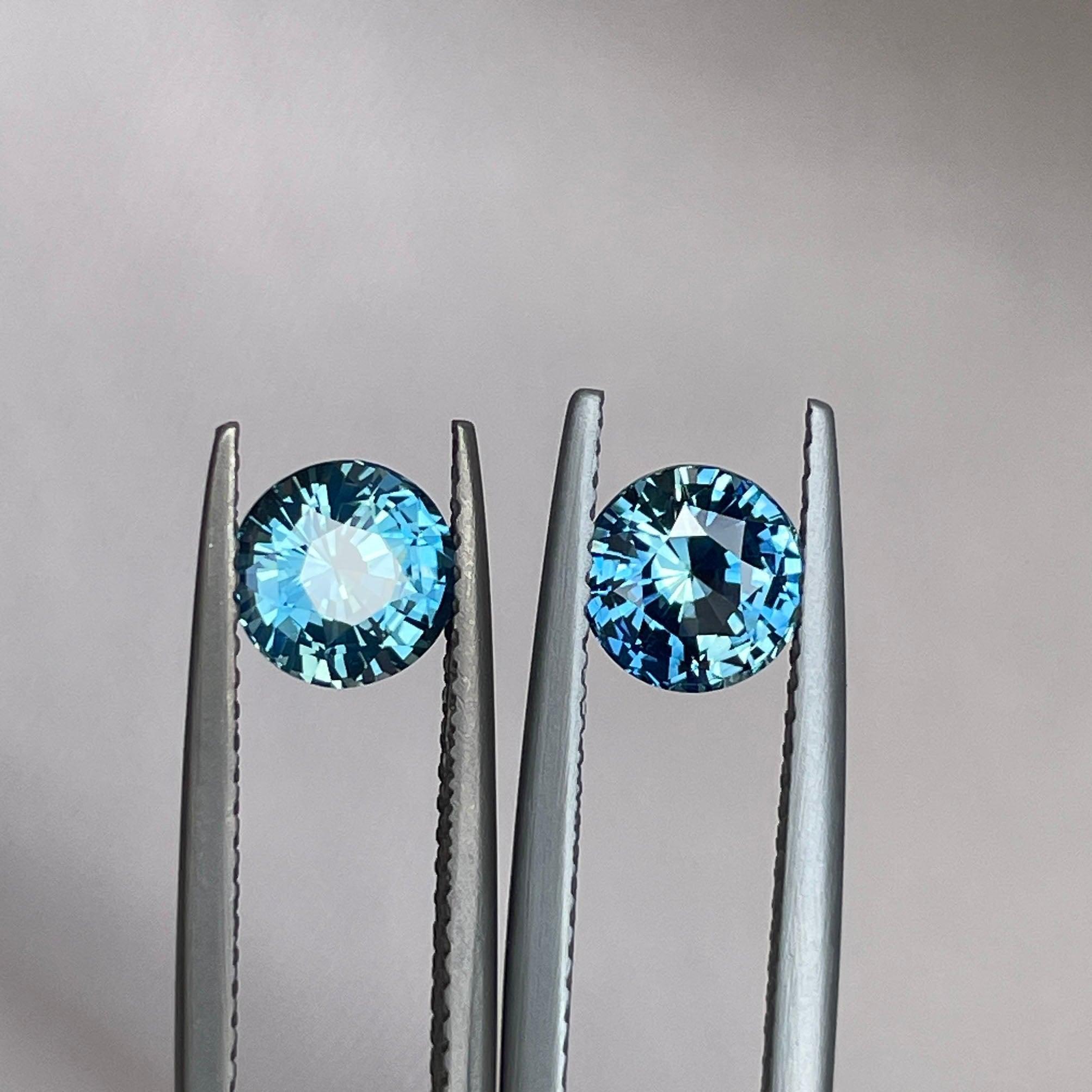 Blue green teal sapphire round pair