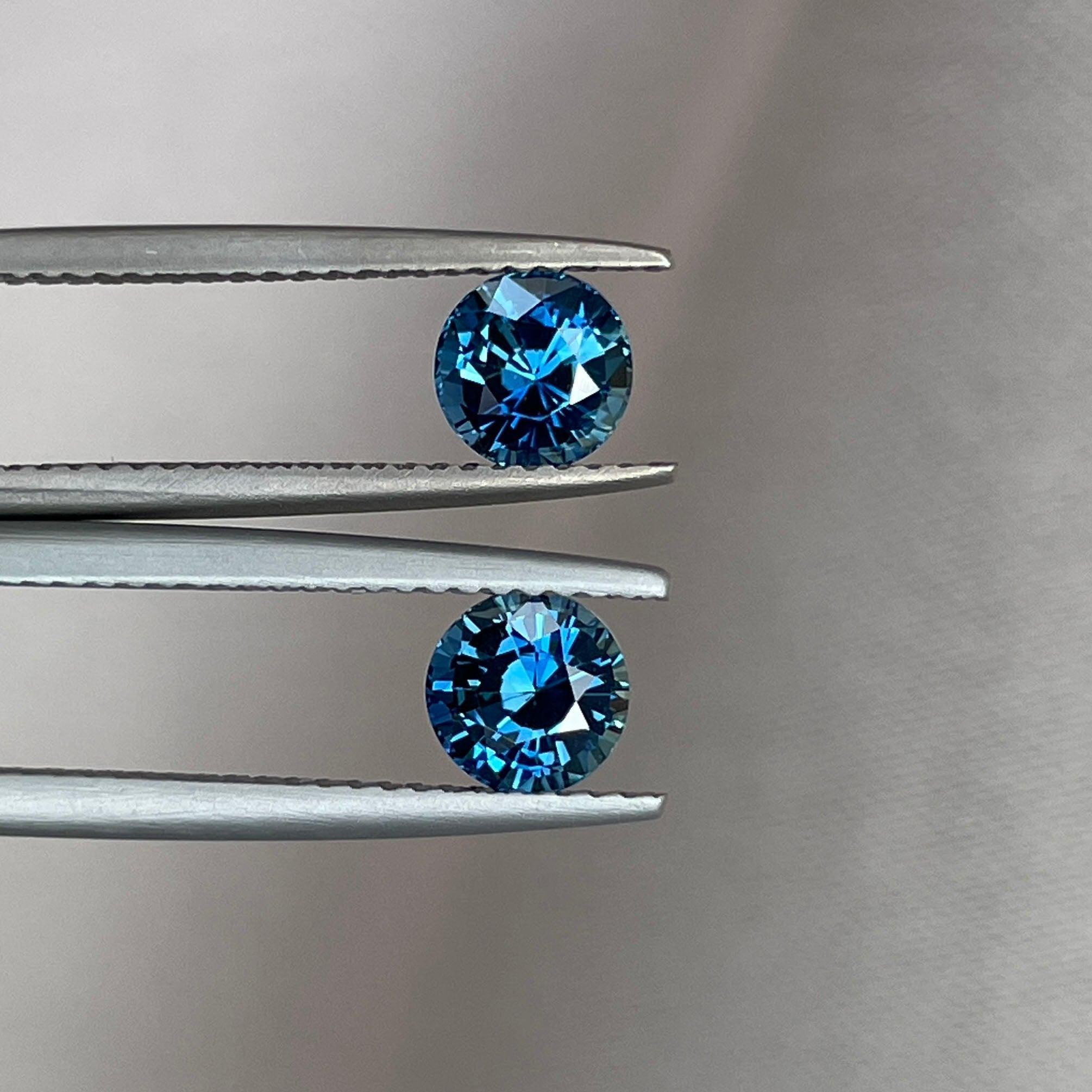 Blue green teal sapphire round pair