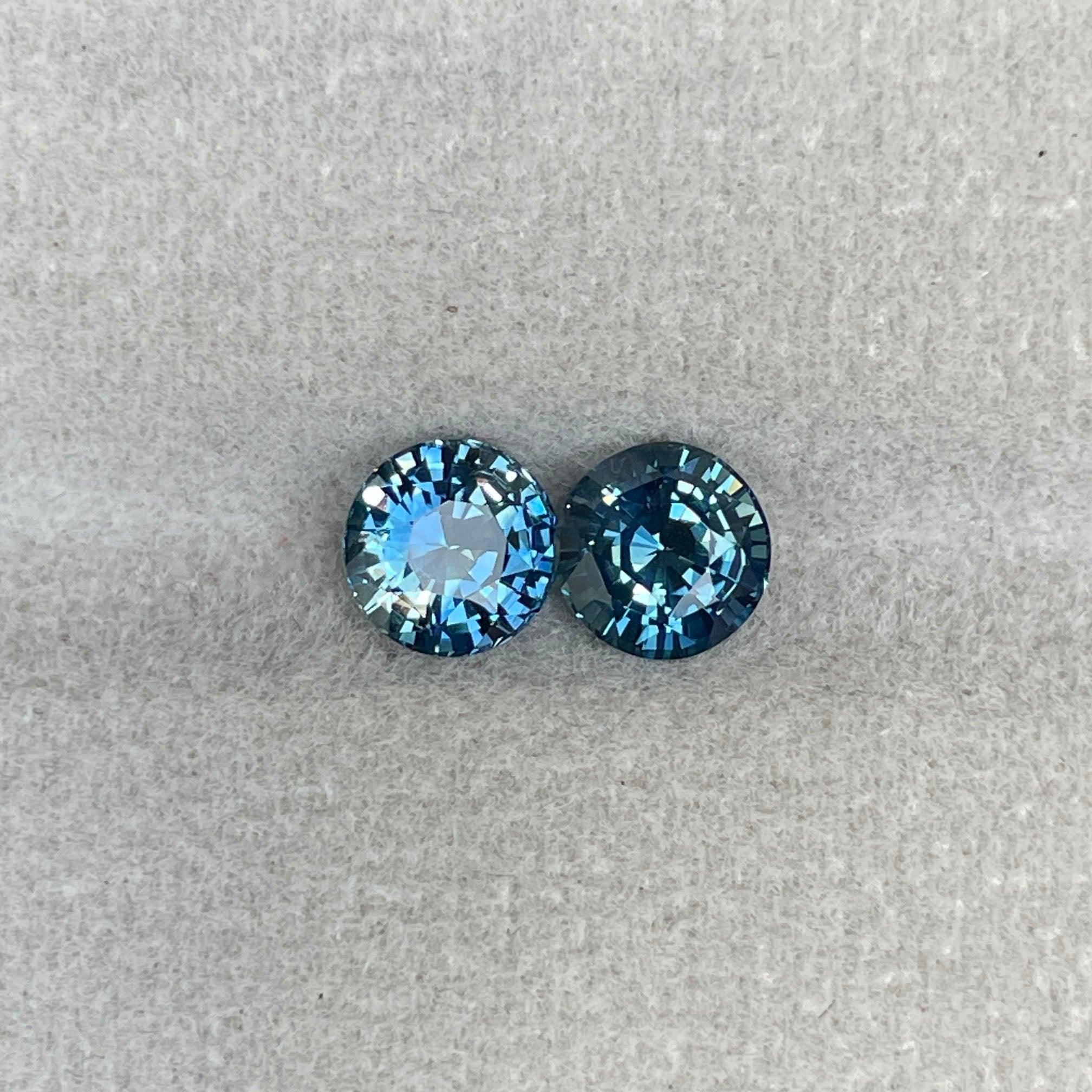 Blue green teal sapphire round pair