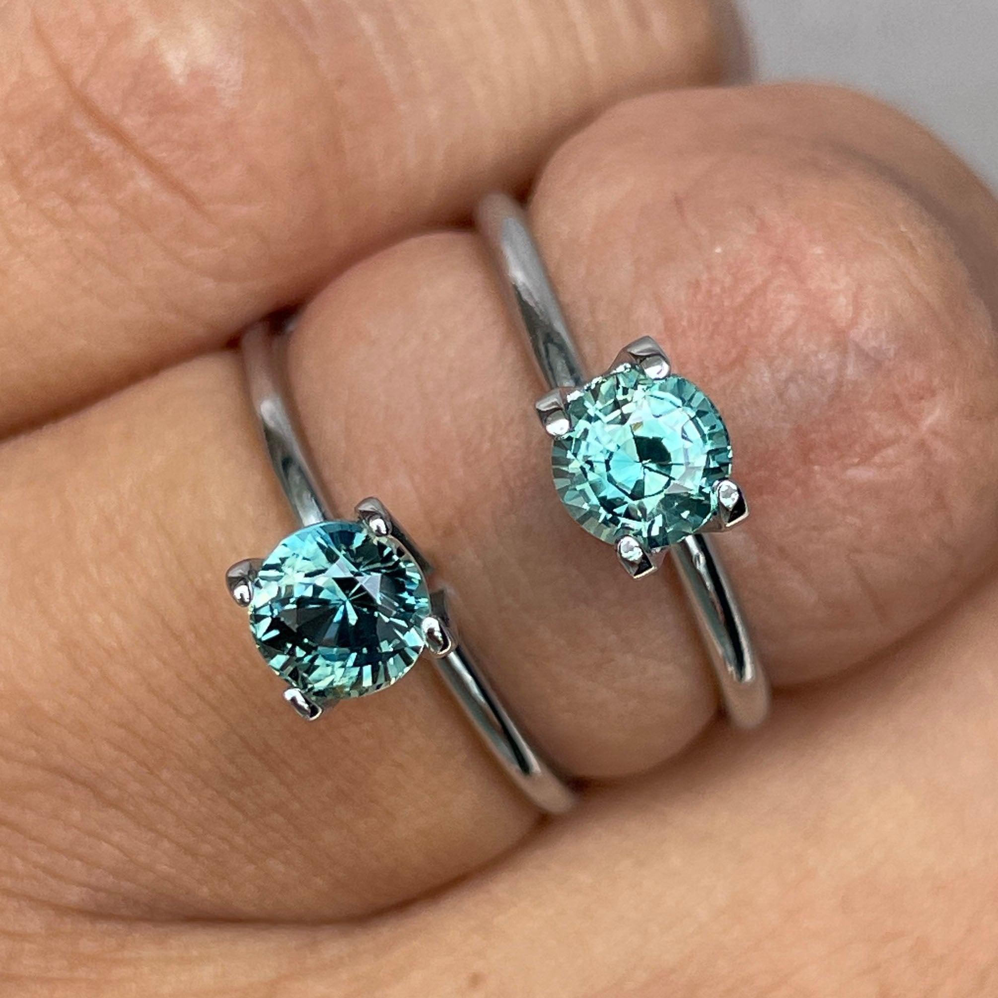 Blue green teal sapphire round pair