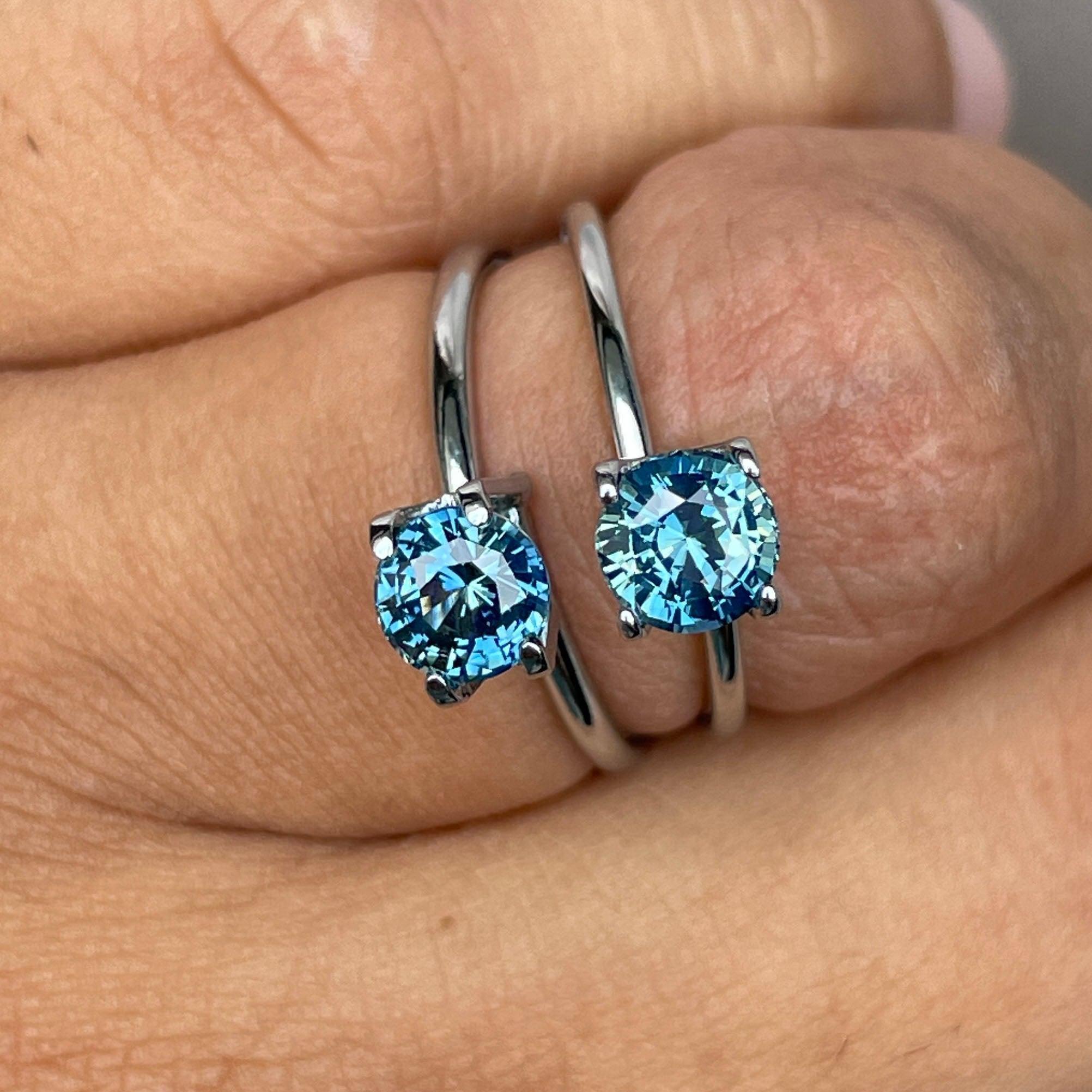 Blue green teal sapphire round pair