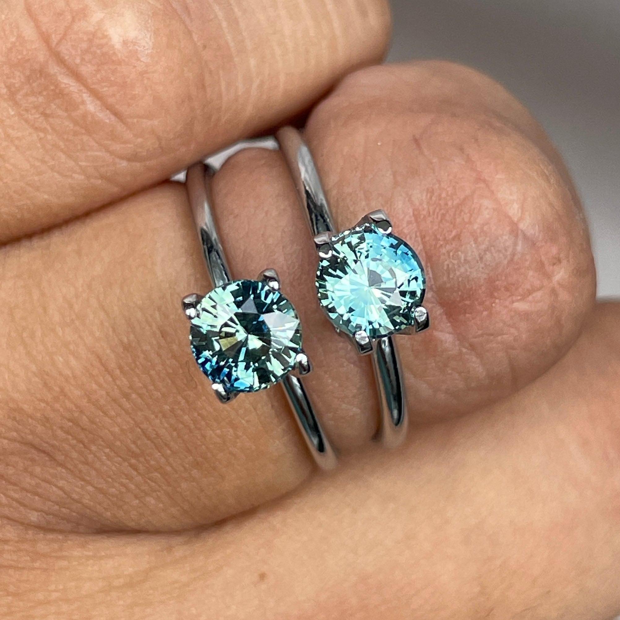 Blue green teal sapphire round pair