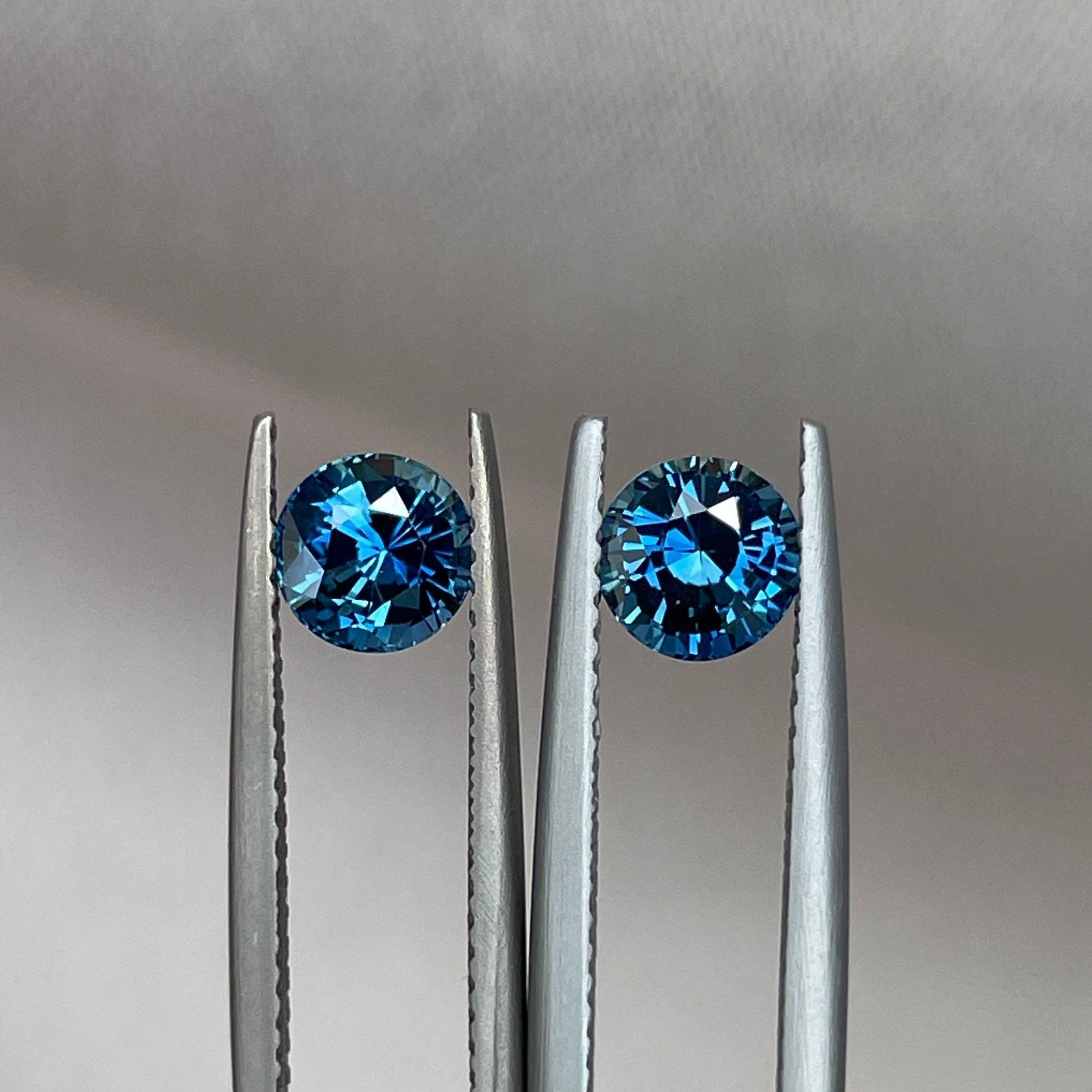Blue green teal sapphire round pair