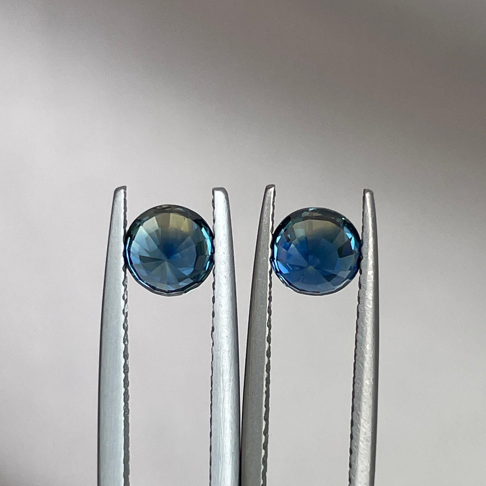 Blue green teal sapphire round pair