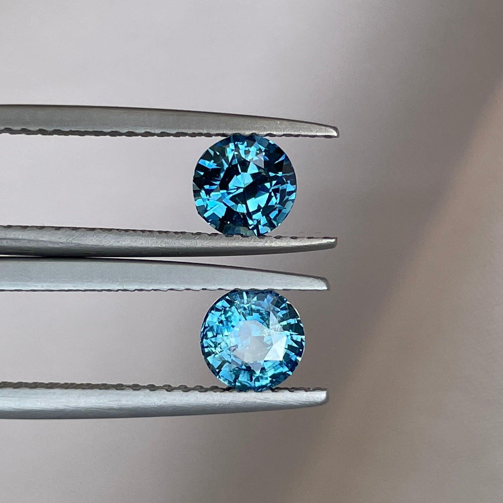 Blue green teal sapphire round pair