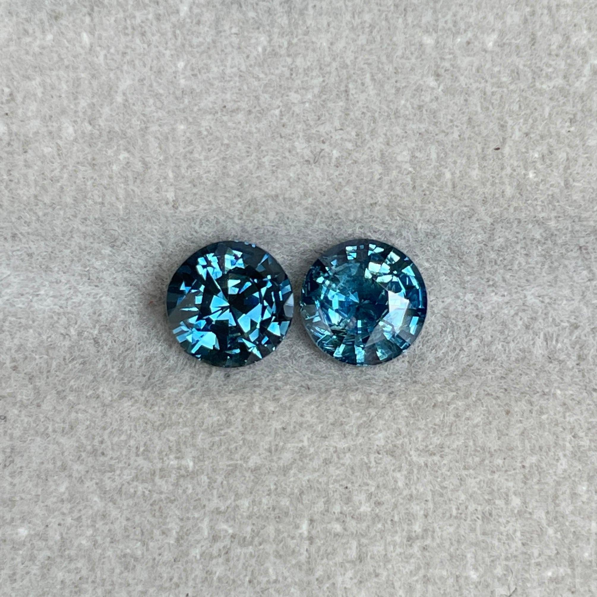 Blue green teal sapphire round pair