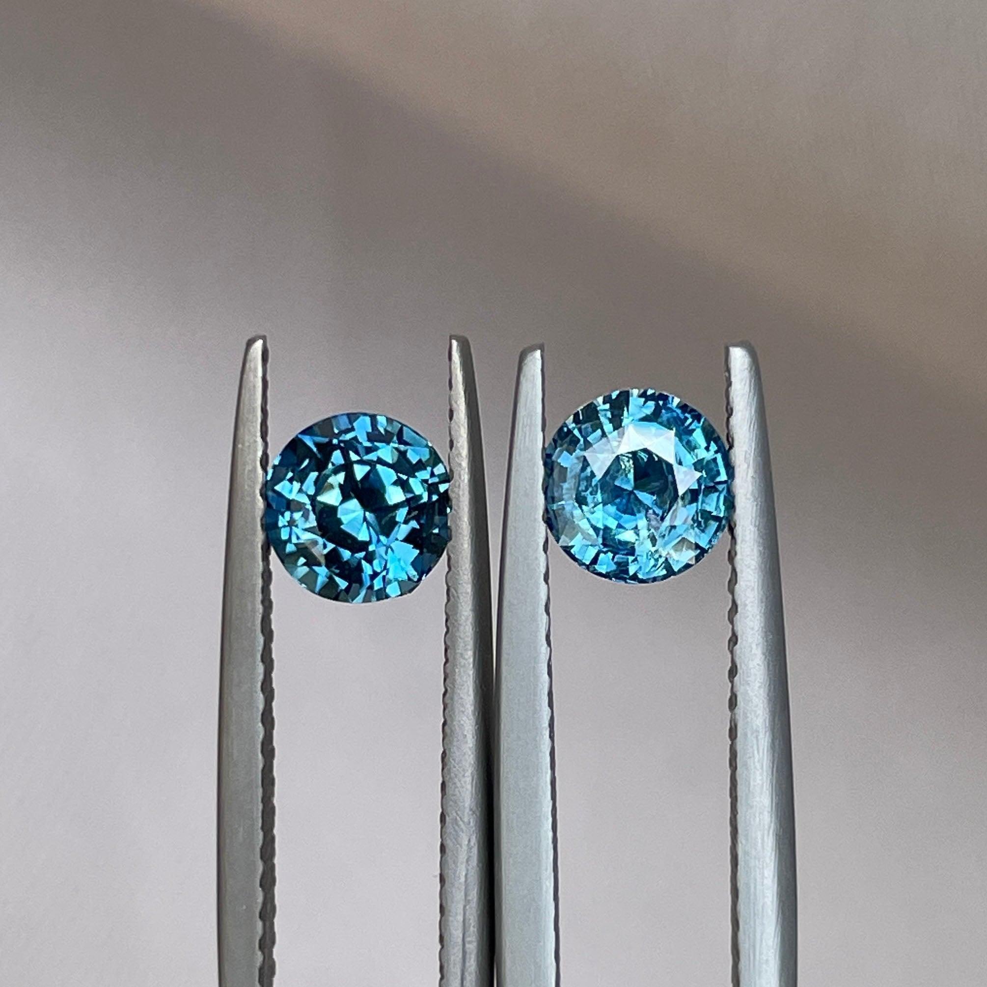 Blue green teal sapphire round pair
