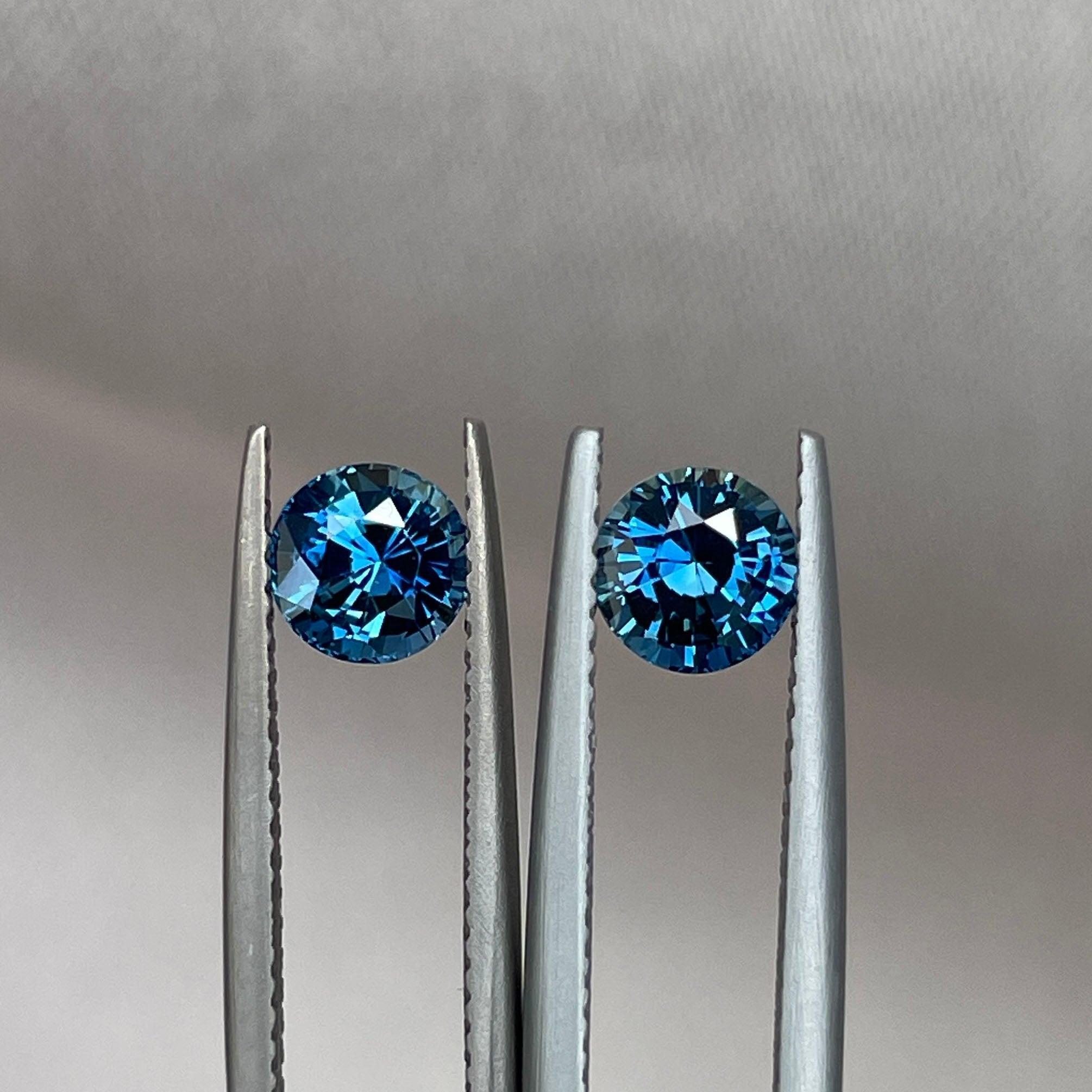 Blue green teal sapphire round pair