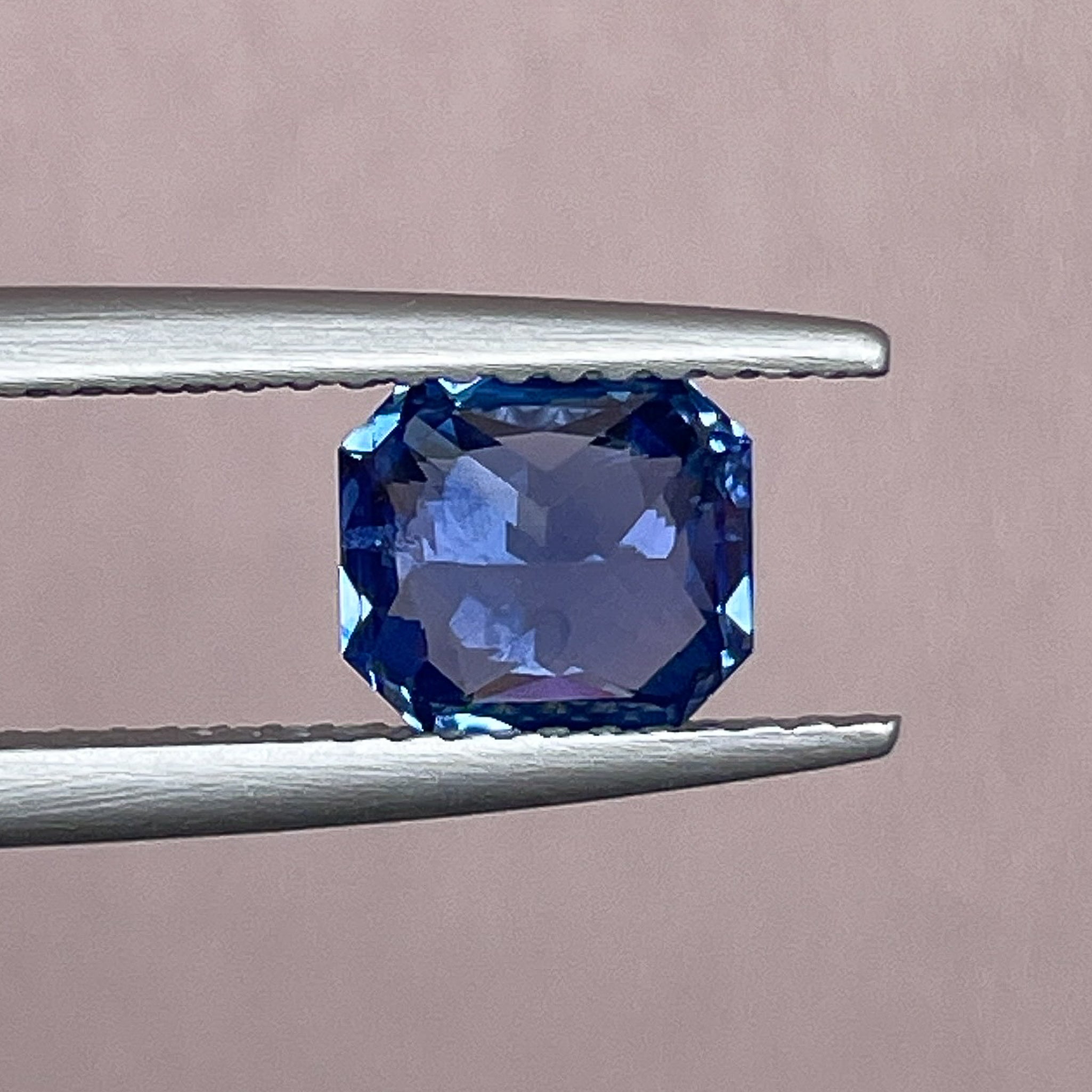 Natural Ceylon Blue Sapphire 1.52 Ct radiant cut, vivid blue loose gemstone by NASHGEMS, ideal for engagement or custom jewelry.
