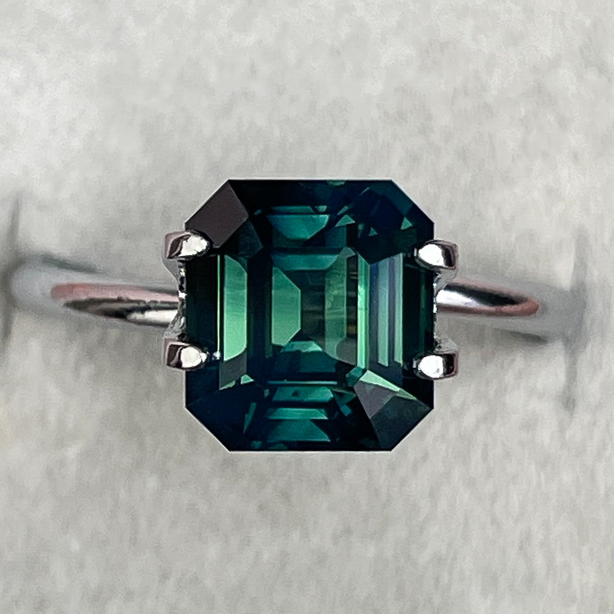 Natural forest green sapphire 3.59 ct emerald cut, loose teal sapphire by NASHGEMS for custom engagement rings.