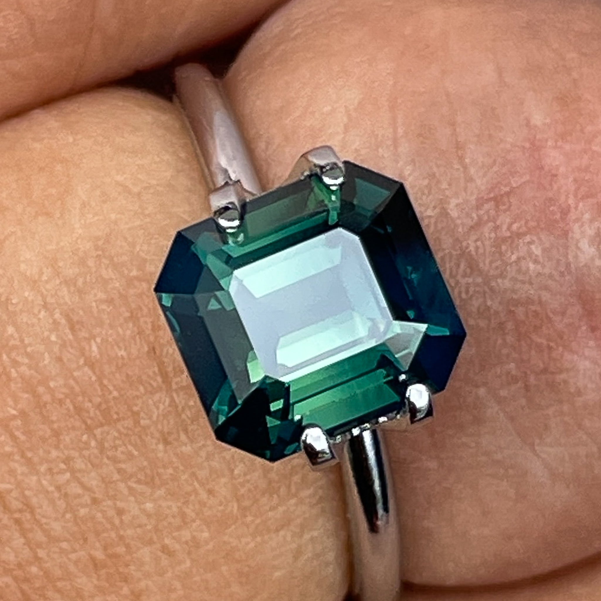 Natural forest green sapphire 3.59 ct emerald cut loose gemstone by NASHGEMS, vibrant teal sapphire for custom engagement rings
