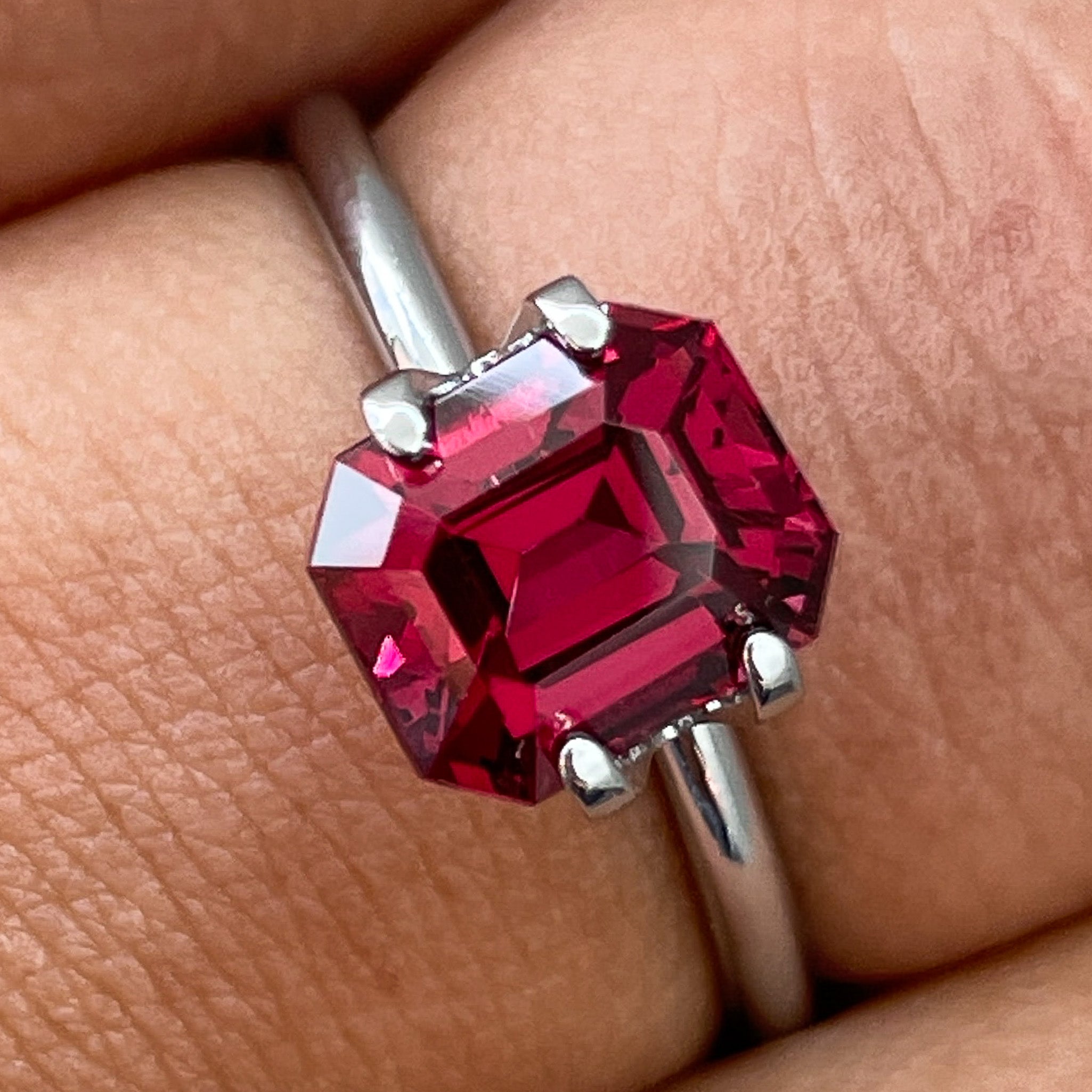 Natural Pyrope Almandite Garnet 2.73 Ct emerald cut loose gemstone in deep red, ideal for engagement rings.