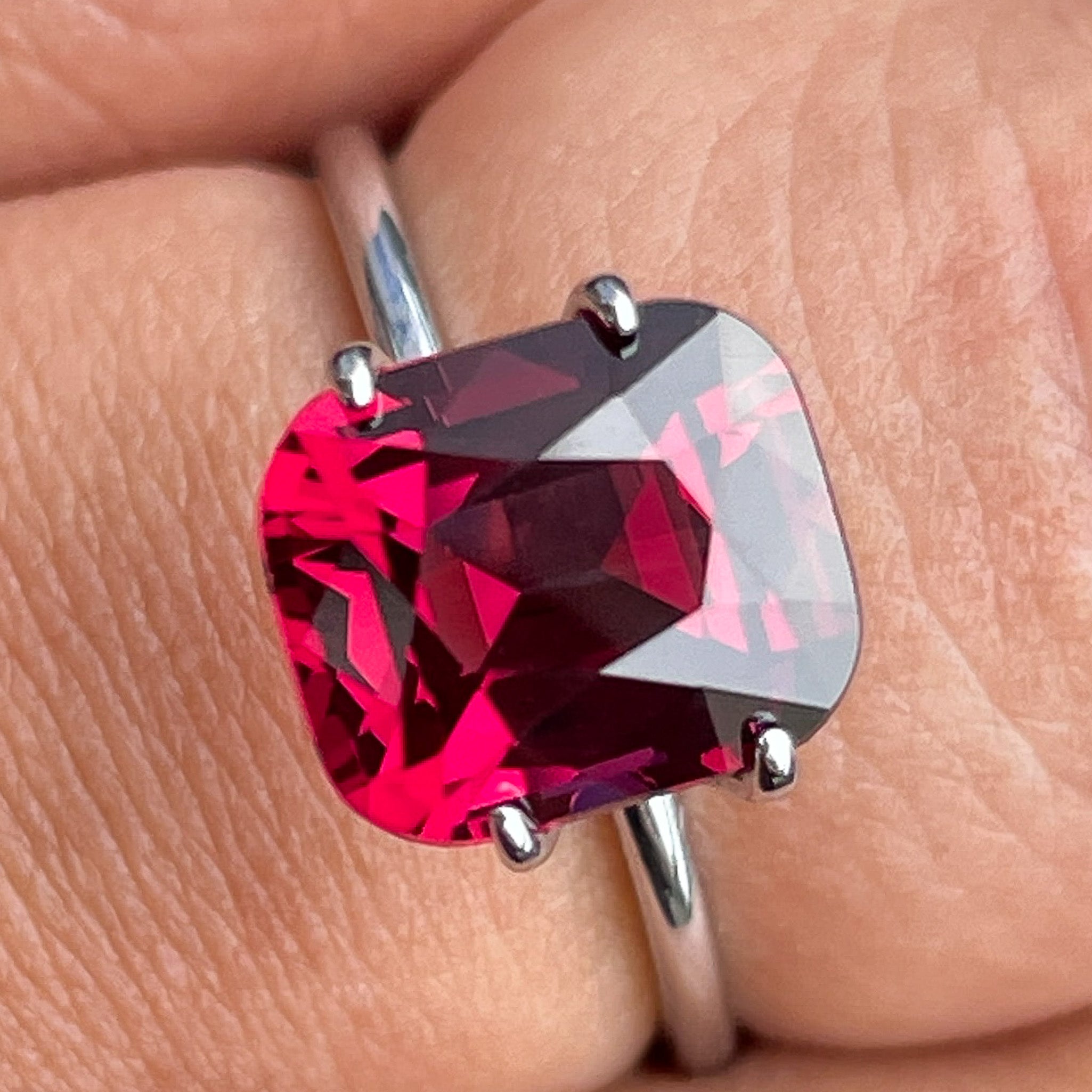 Natural Rhodolite Garnet 3.96 Ct cushion cut loose gemstone with deep red color, VVS clarity for engagement rings.