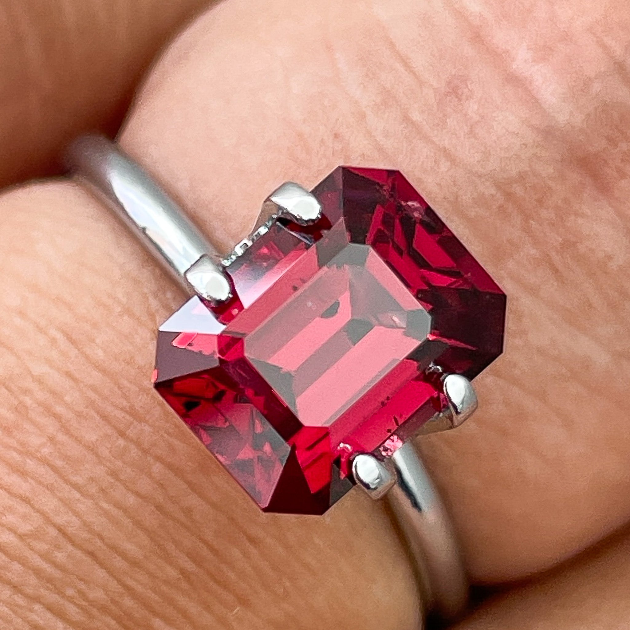 Natural Pyrope Almandite Garnet 3.38 ct emerald cut loose gemstone in deep red, ideal for engagement rings by NASHGEMS.
