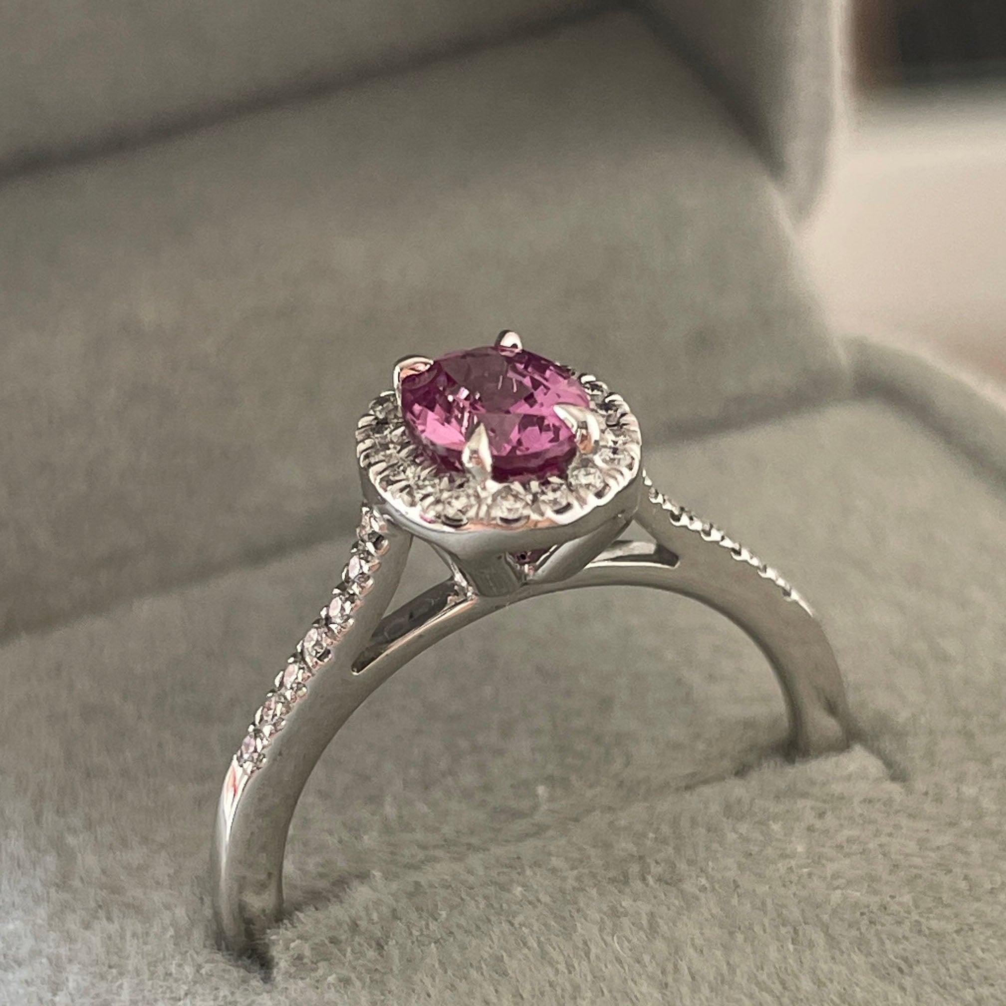 Genuine pink sapphire engagement ring