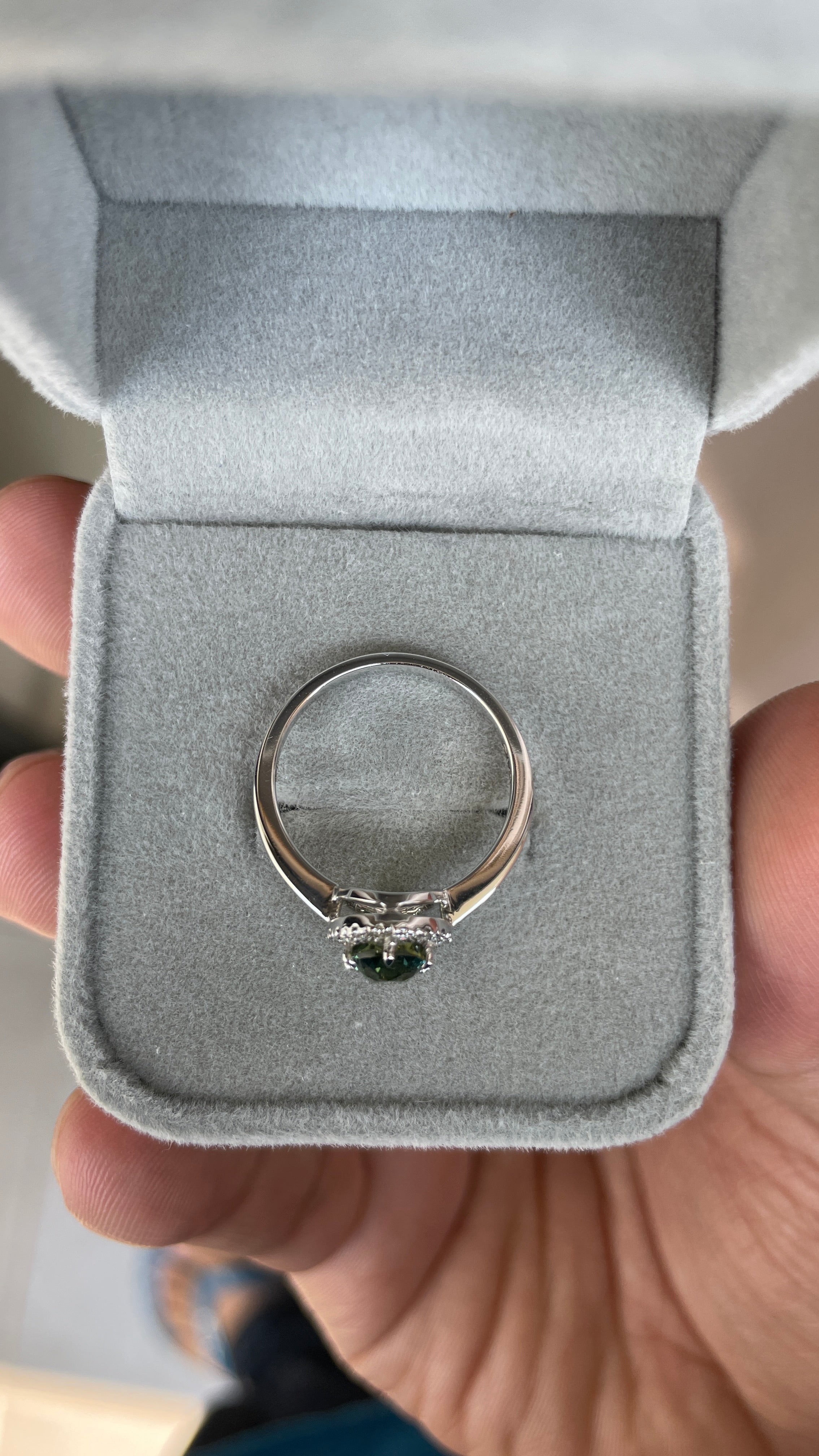 Natural Teal Sapphire Ring, Solid 14k White Gold Engagement Ring, Natural Diamond halo, Timeless Design Jewelry - NASHGEMS