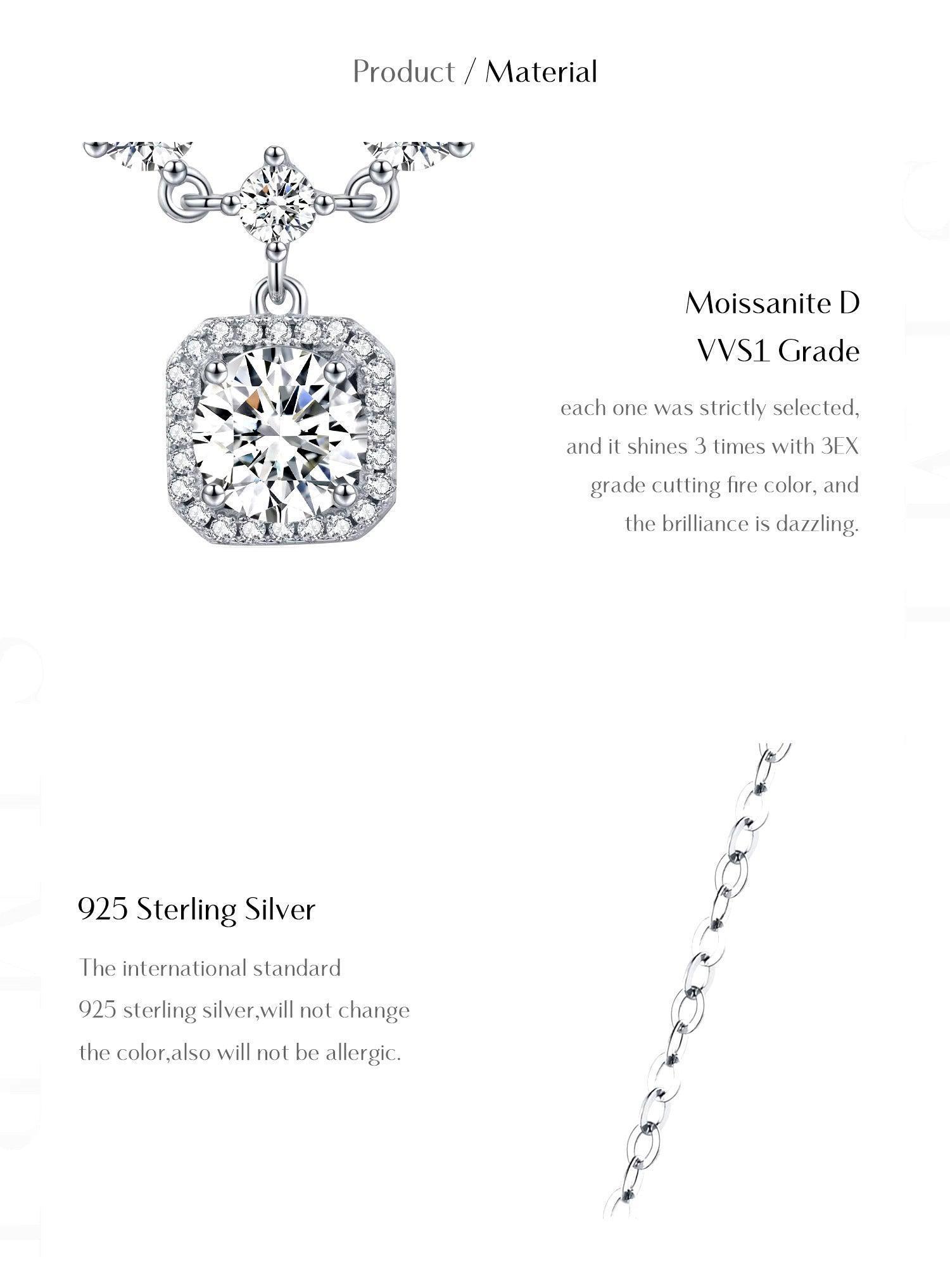 Moissanite Halo Pendant Necklace – 925 Sterling Silver, 1CT D Color, Luxury Jewelry for Women - NASHGEMS