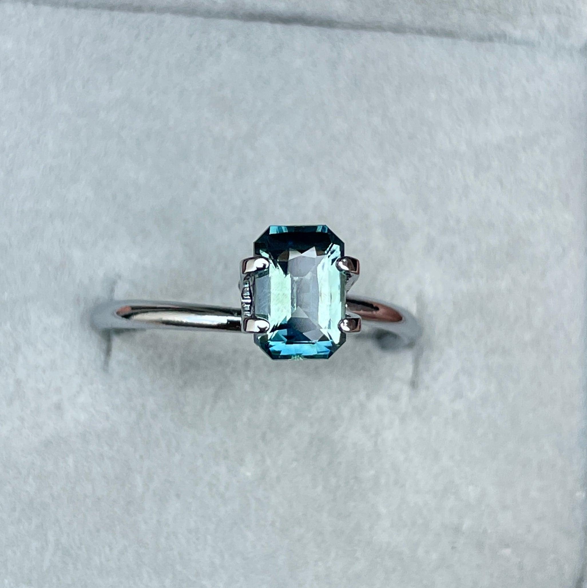 Teal bi-colored parti sapphire gemstone with emerald cut, 1.54 carats, loose precious stone for September birthstone by NASHGEMS