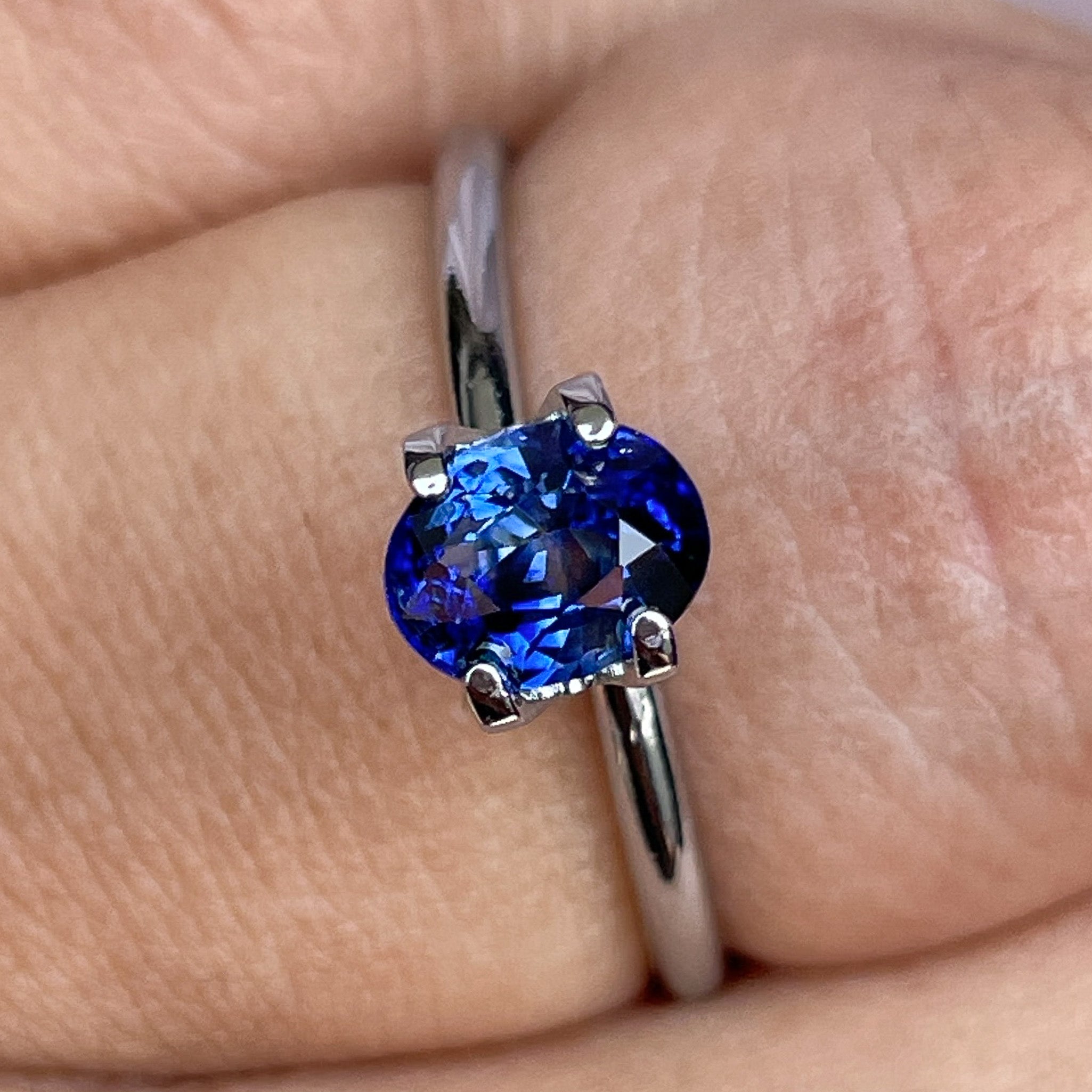 Natural Ceylon blue sapphire, 1.08 Ct oval cut loose gemstone by NASHGEMS, heat treated for jewelry and engagement rings.