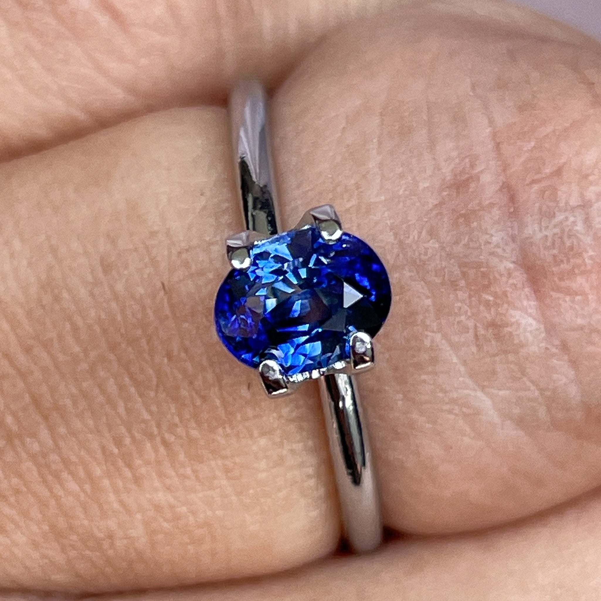 Oval cut natural Ceylon blue sapphire, 1.08 Ct, heat treated loose gemstone by NASHGEMS for jewelry or engagement rings.