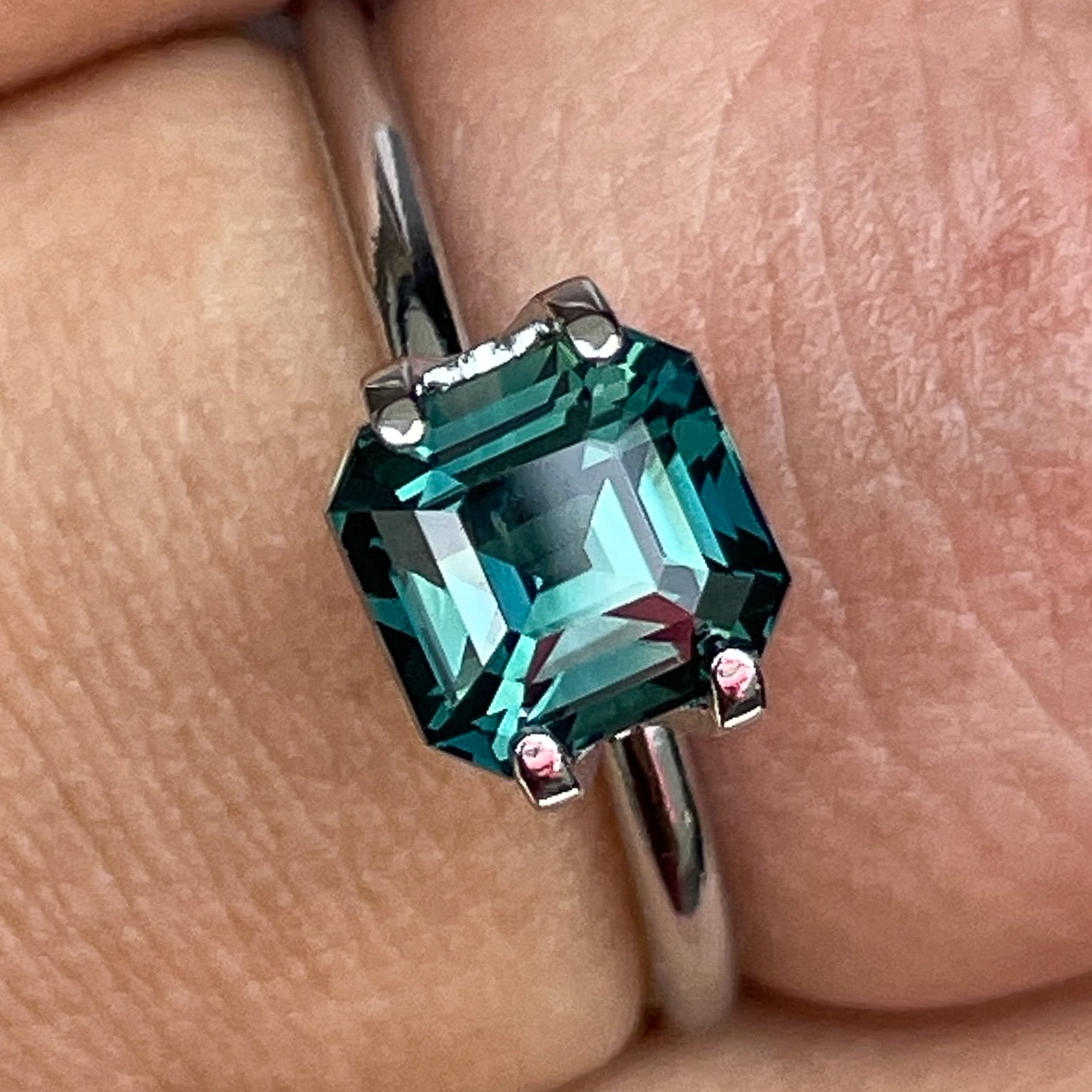 Teal green sapphire loose gemstone, 2.02 Ct emerald cut, heat treated, from NASHGEMS, ideal for custom engagement rings