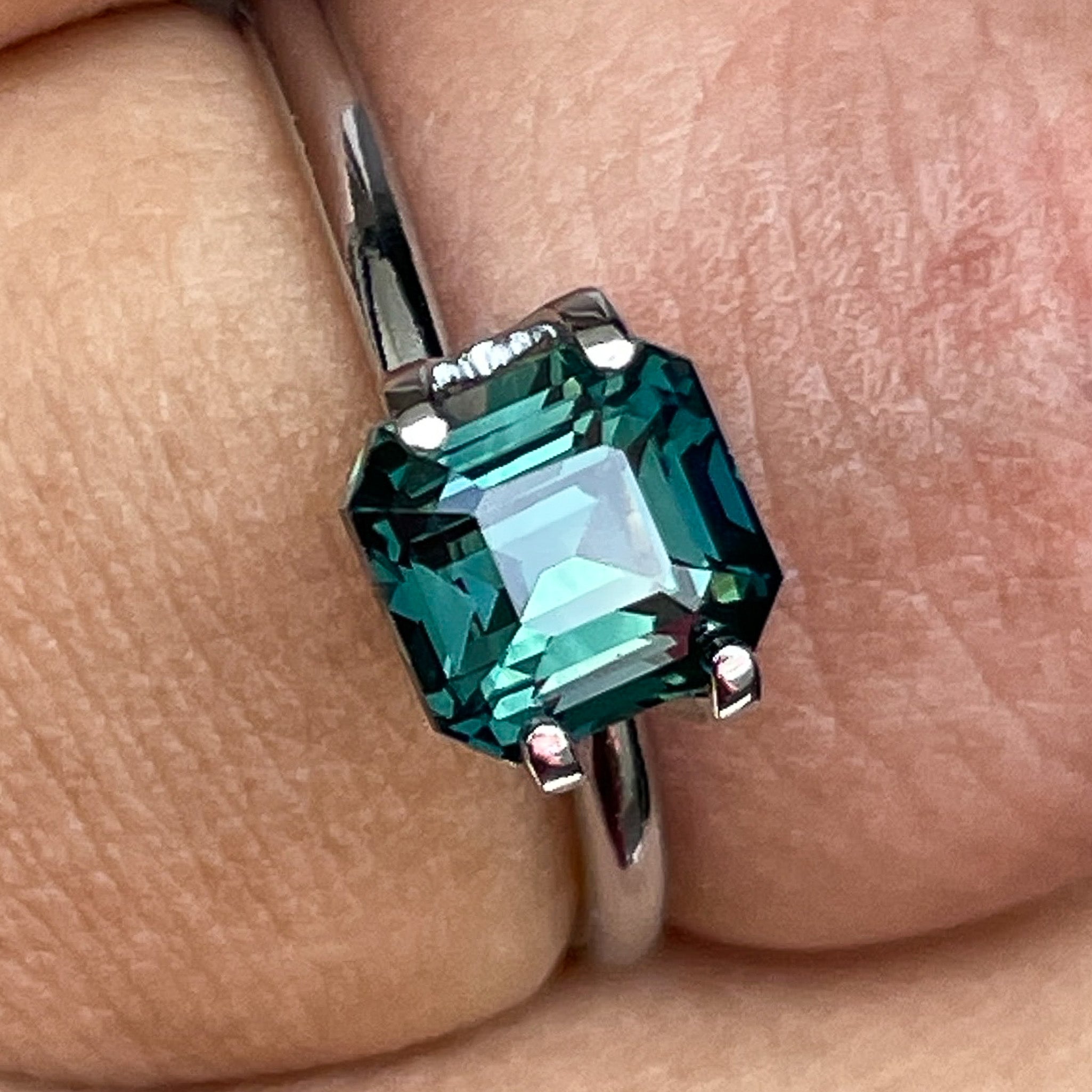 Teal natural green sapphire 2.02 Ct emerald cut, heat treated loose gemstone for custom engagement rings by NASHGEMS.