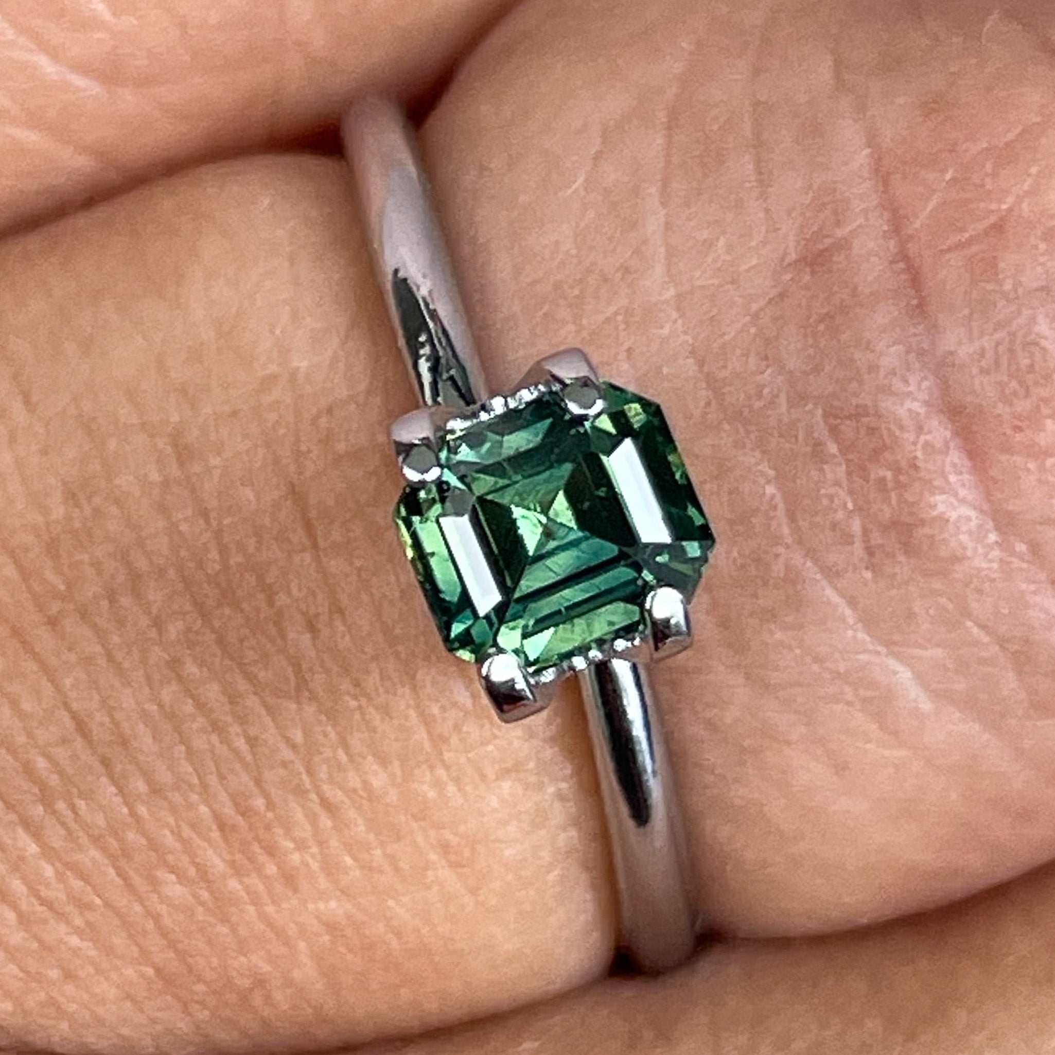 Natural green sapphire 1.04 Ct emerald cut loose gemstone by NASHGEMS, teal sapphire for engagement or custom jewelry.