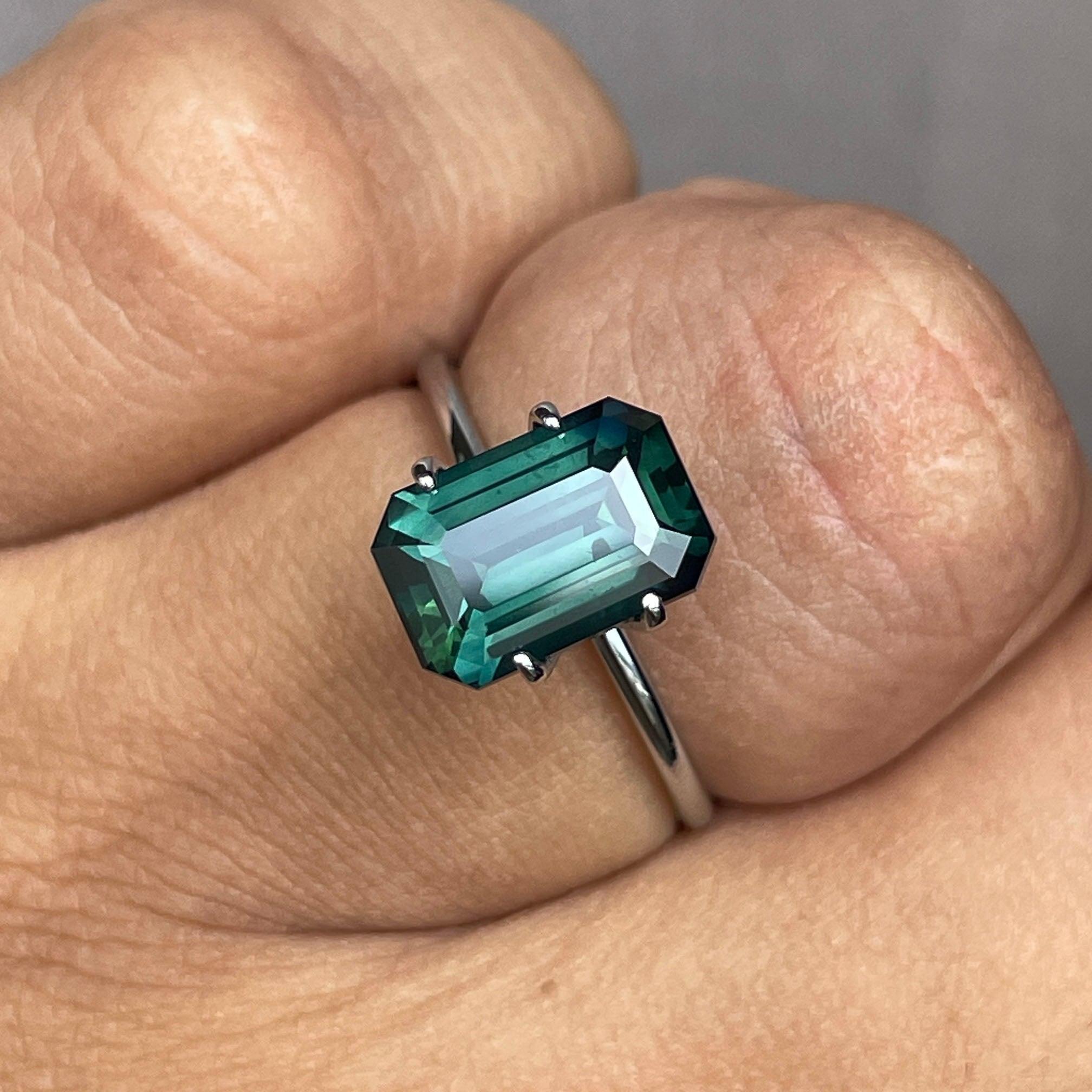 loose teal sapphire emerald radiant cut