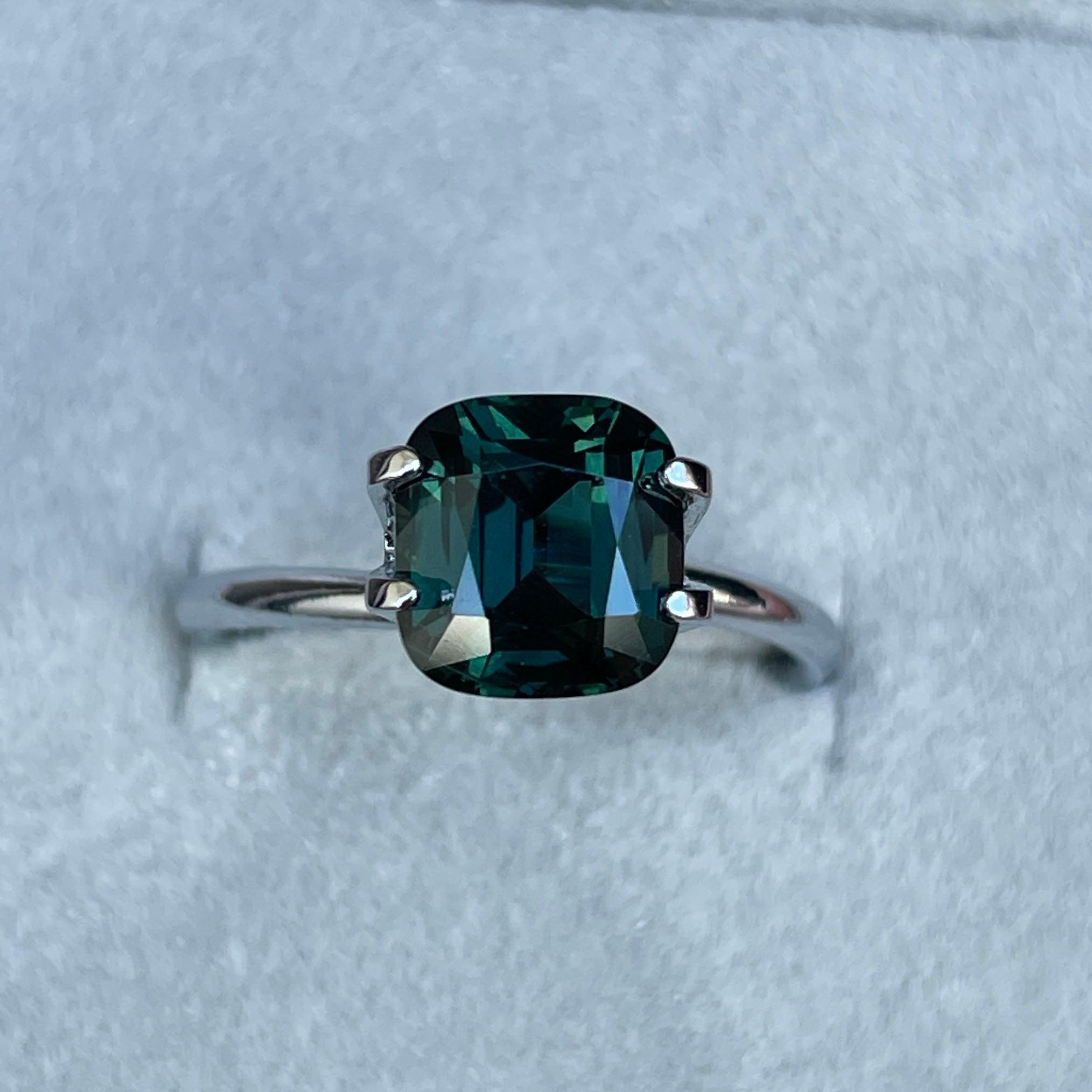 teal blue green parti sapphire cushion cut gem