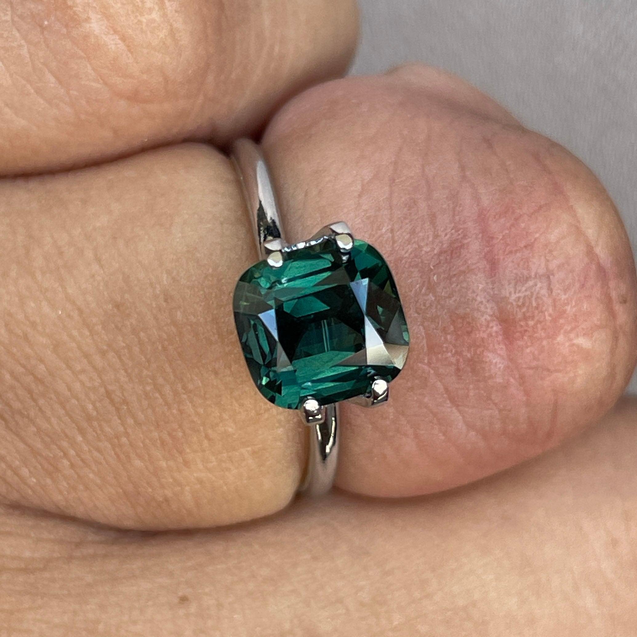 teal blue green parti sapphire cushion cut gem